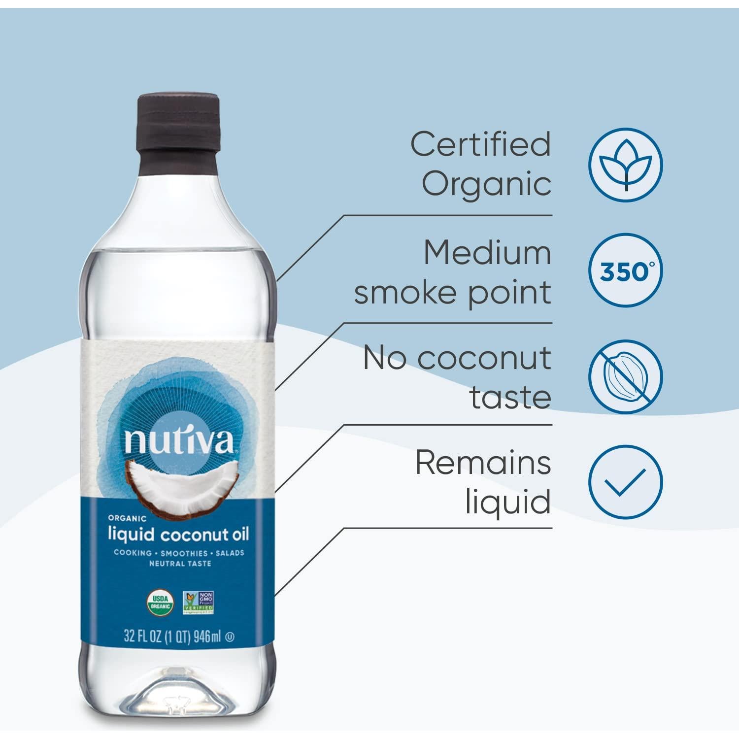 Aceite de Coco Fraccionado Orgánico Nutiva 226g - Hidratante y Cocina