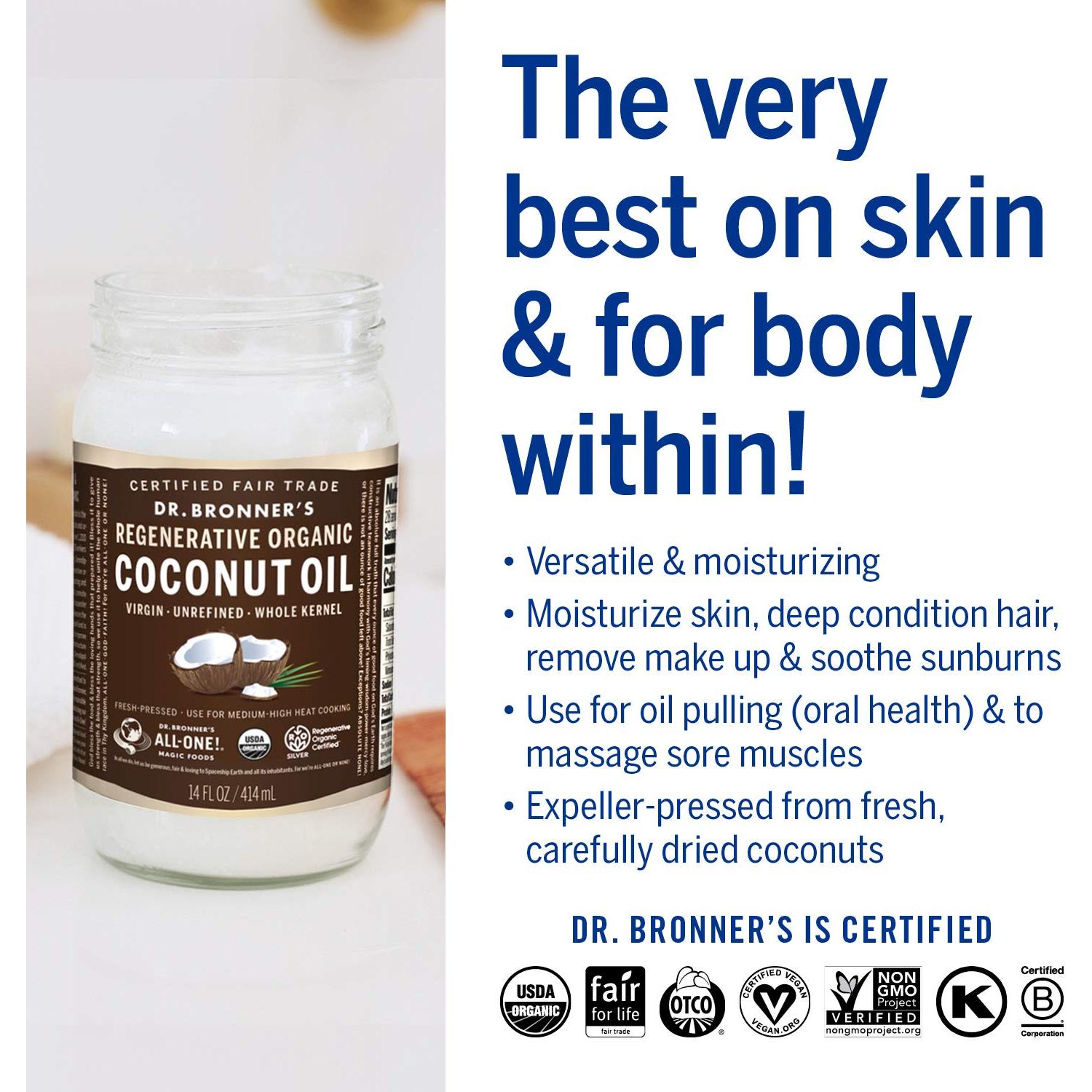 Aceite de Coco Virgen Orgánico Dr. Bronner's 396ml Grano Completo