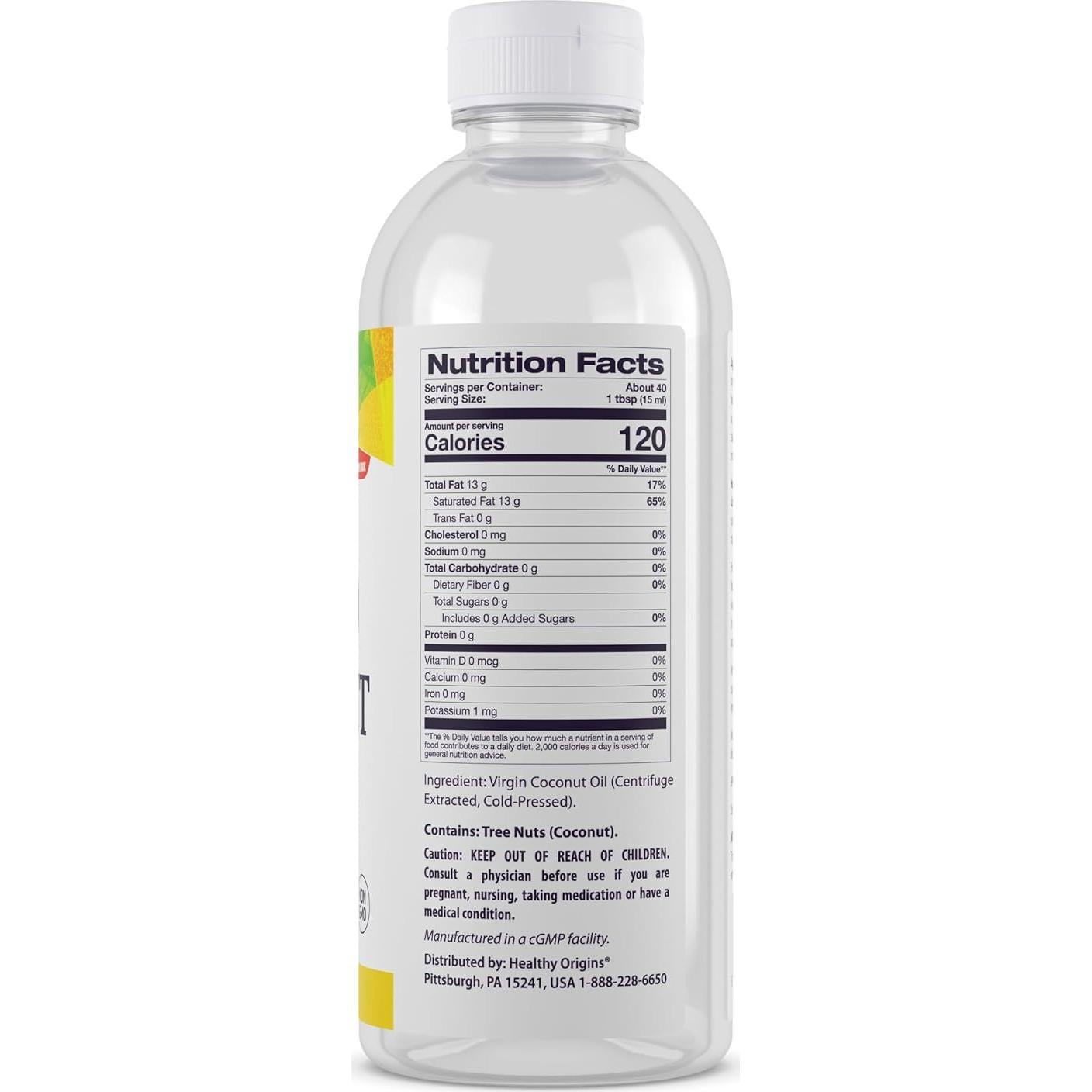 Aceite de Coco Prensado en Frío Healthy Origins 591 ml - 93% MCTs