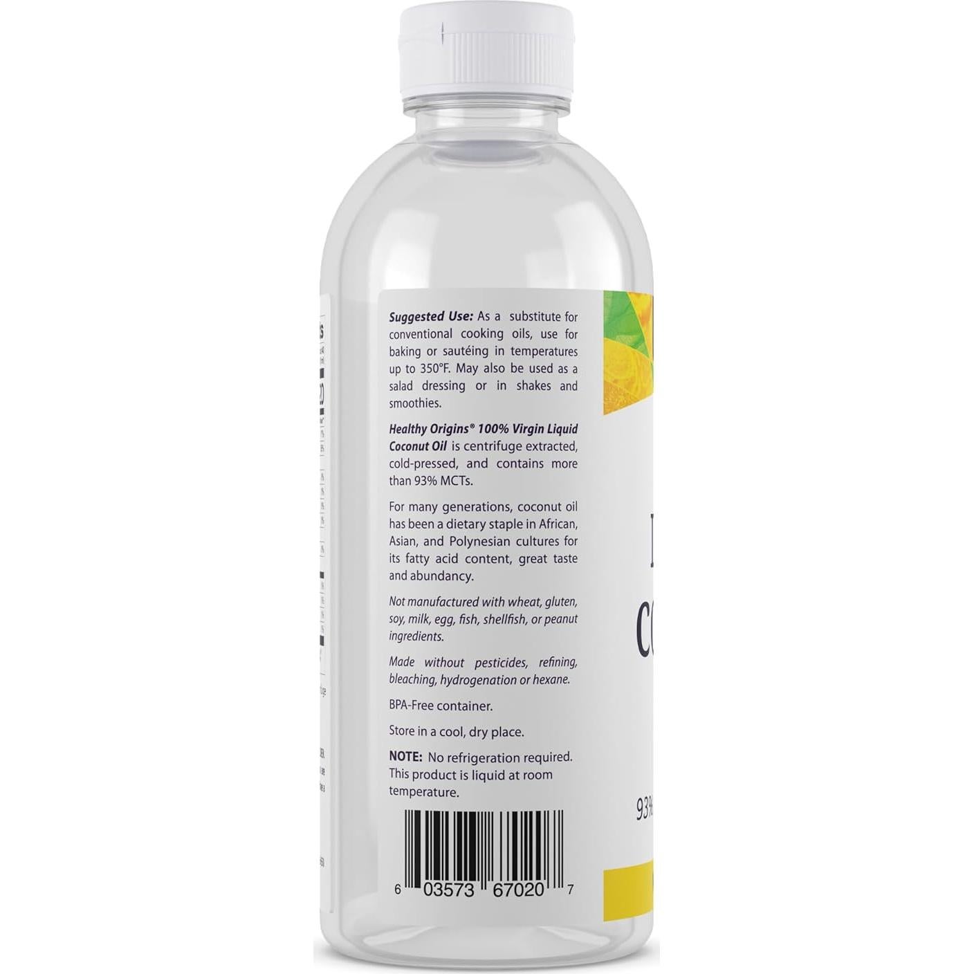 Aceite de Coco Prensado en Frío Healthy Origins 591 ml - 93% MCTs
