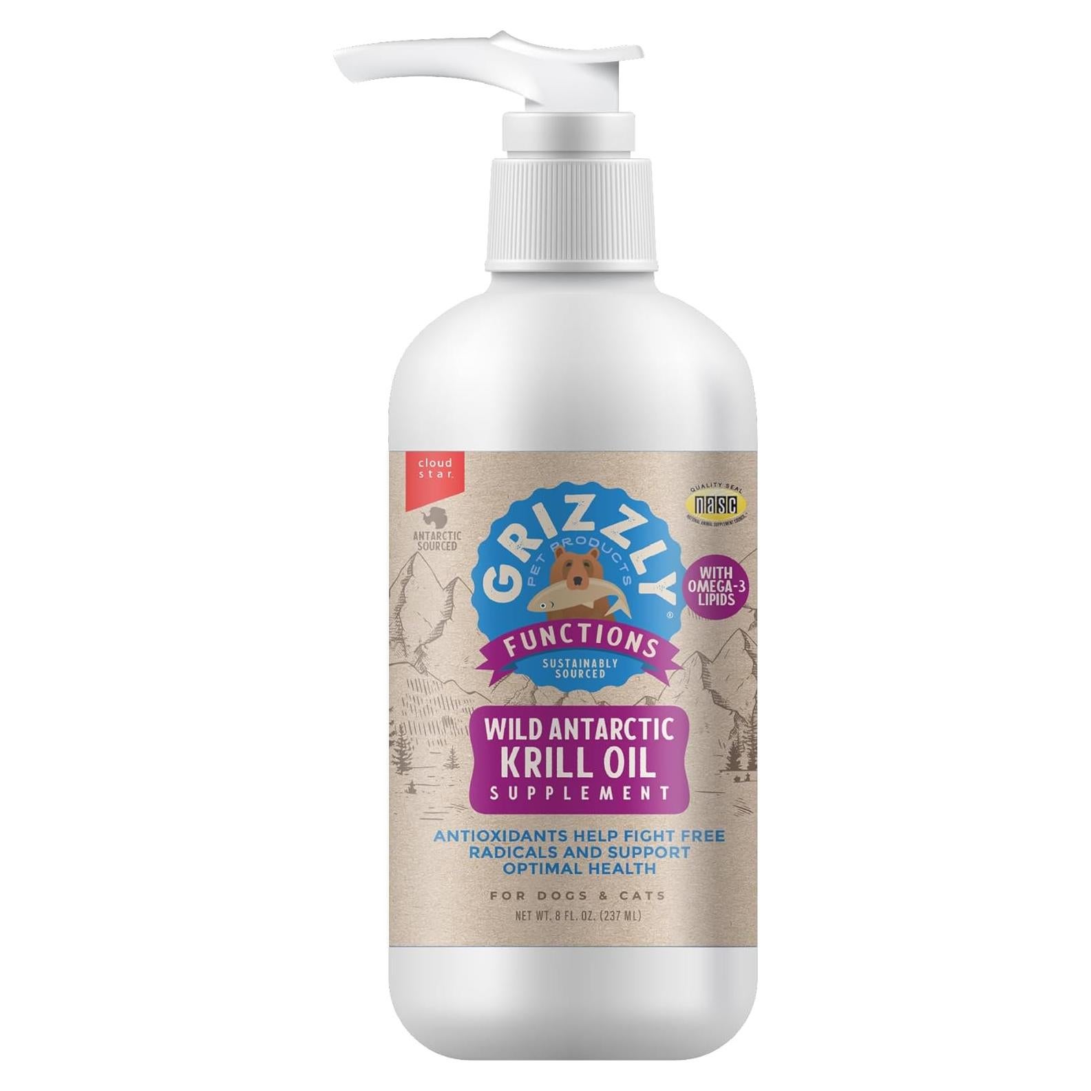 Aceite de Kril Antártico Grizzly 236.6ml para Perros y Gatos