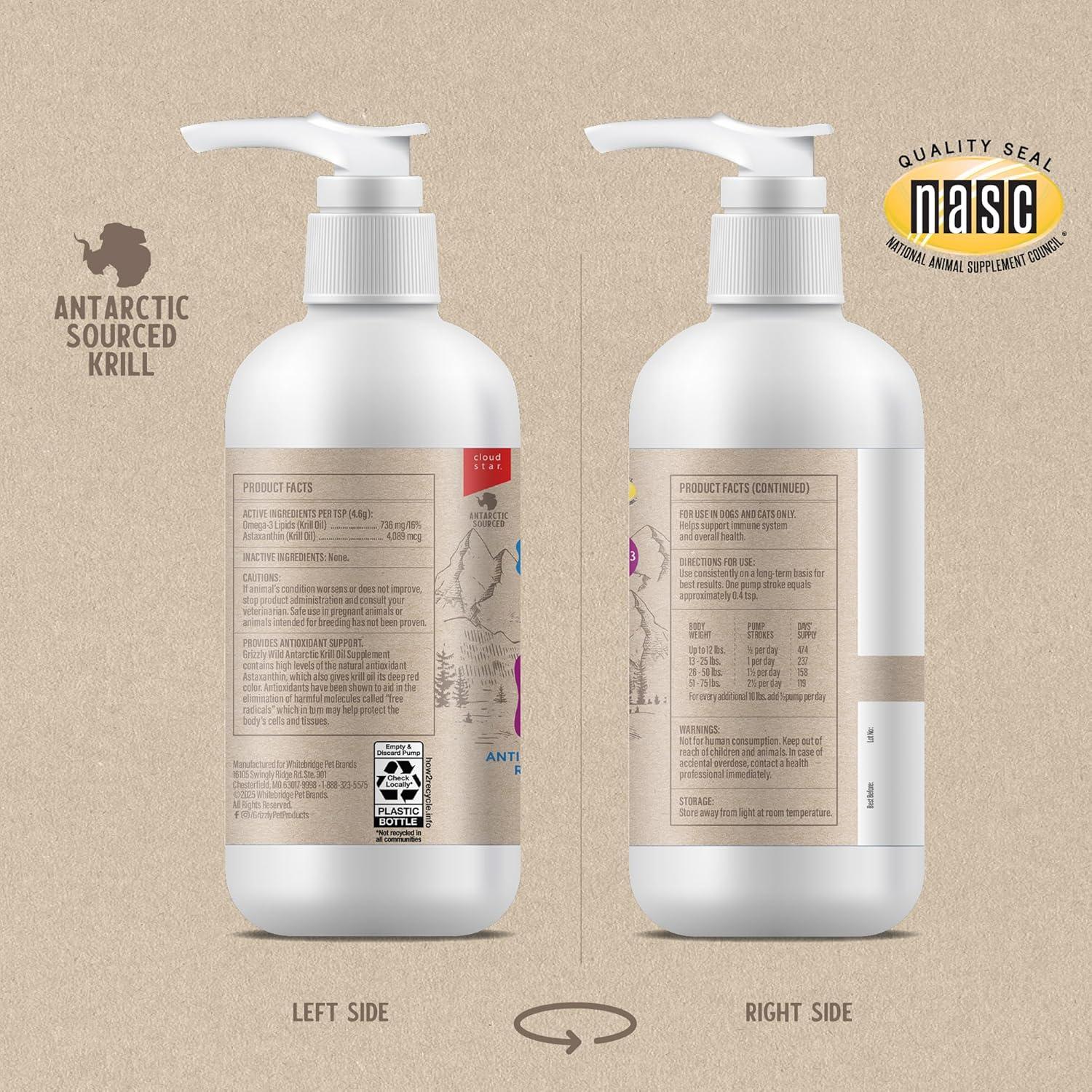 Aceite de Kril Antártico Grizzly 236.6ml para Perros y Gatos