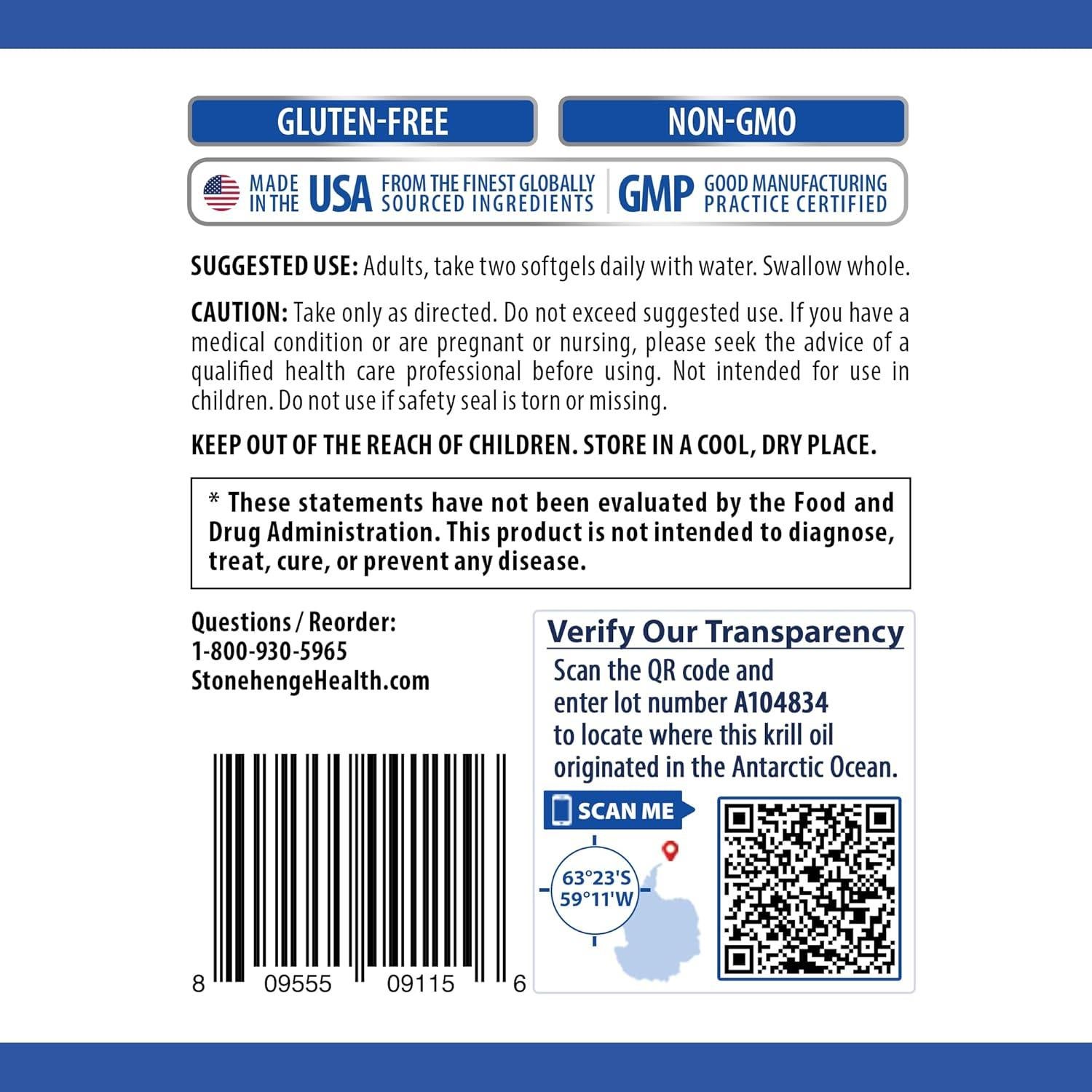 Aceite de Krill Stonehenge Health 1600mg - Omega-3 Antártico