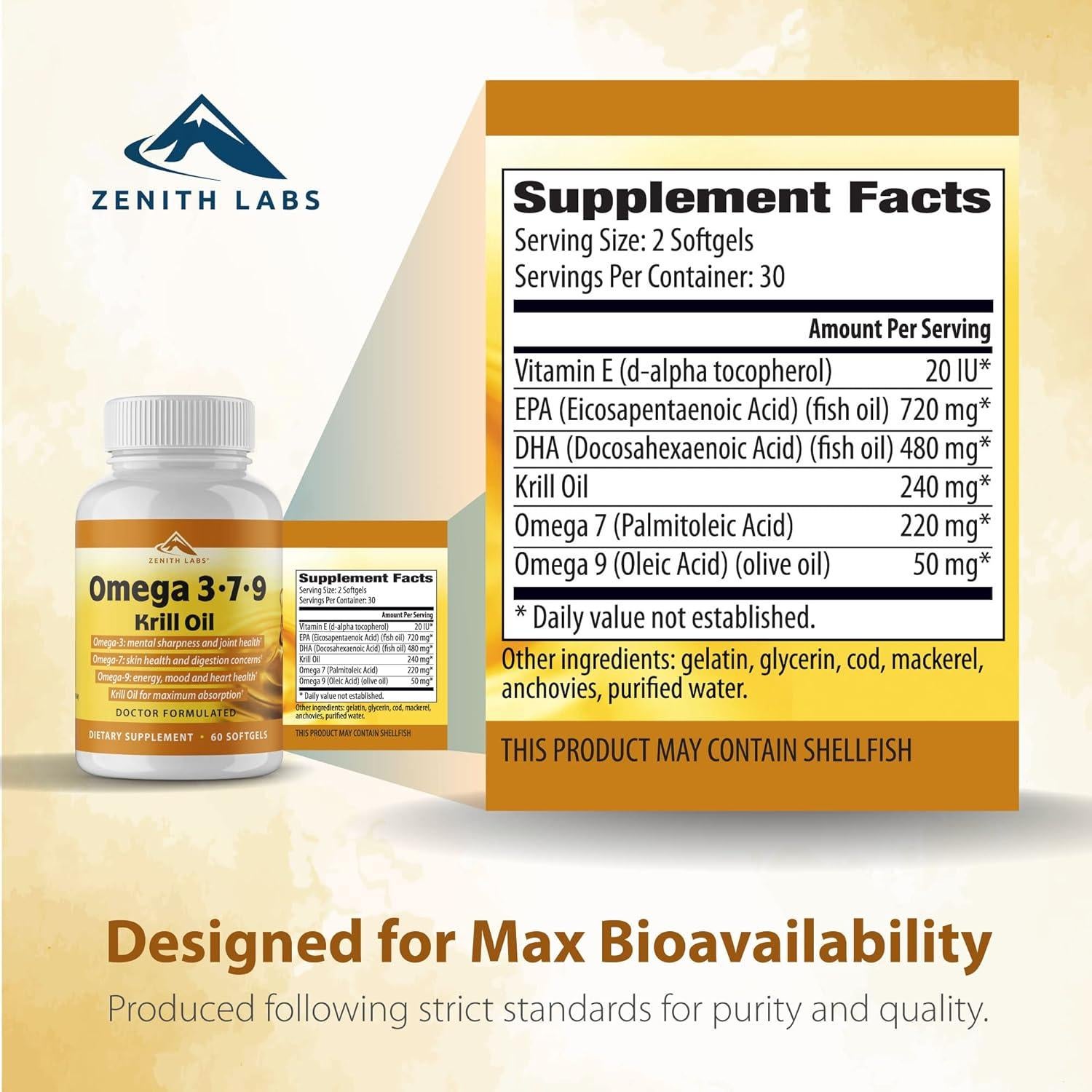 Zenith Labs Omega 379 con Krill - EPA, DHA, Omega-7 y Omega-9