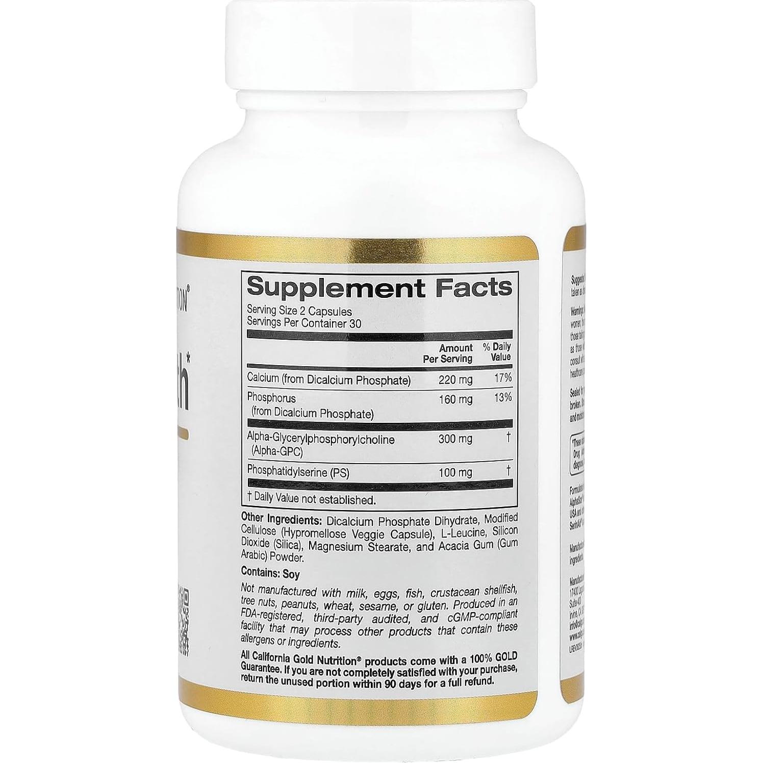 Suplemento Cerebral California Gold Nutrition 60 Cápsulas Veganas