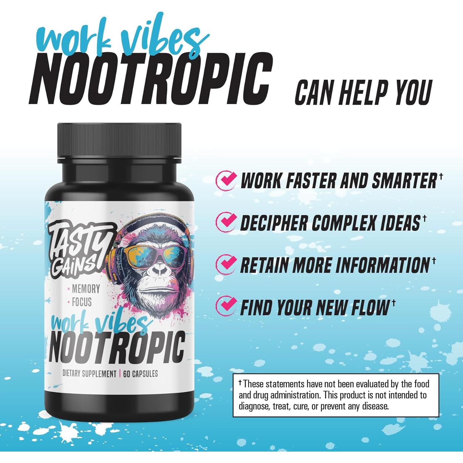 Suplemento Nootrópico Tasty Gains para Memoria y Enfoque - 60 Cápsulas