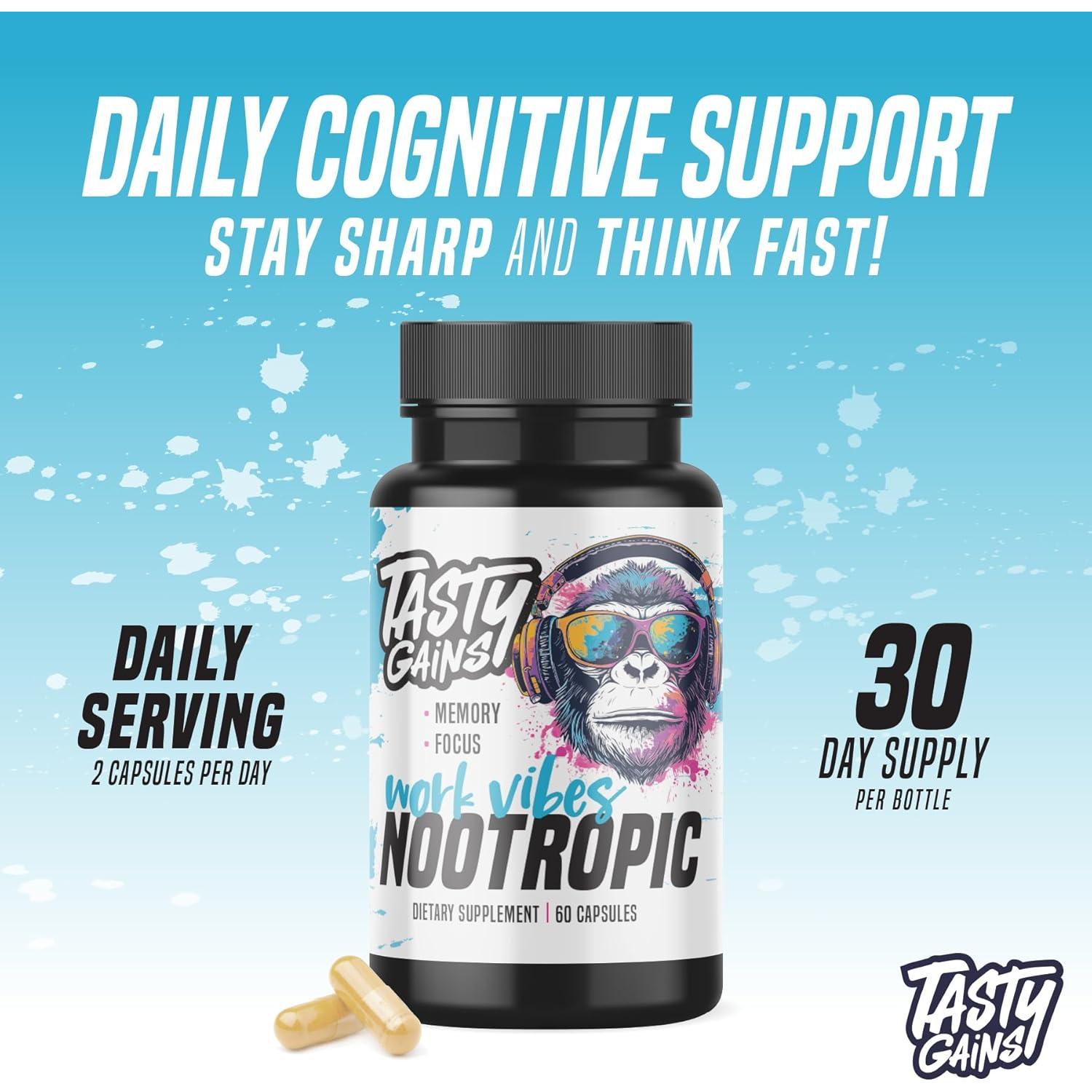 Suplemento Nootrópico Tasty Gains para Memoria y Enfoque - 60 Cápsulas