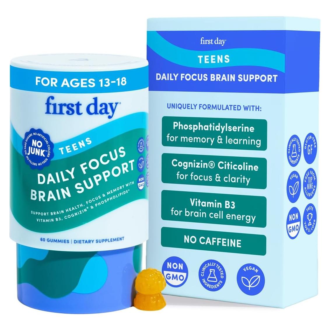 Suplemento Gomitas First Day para Cerebro y Enfoque 30 Días