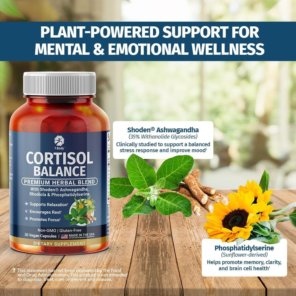 Suplemento de Cortisol 1 Cuerpo Balance - 30 Cápsulas Veganas