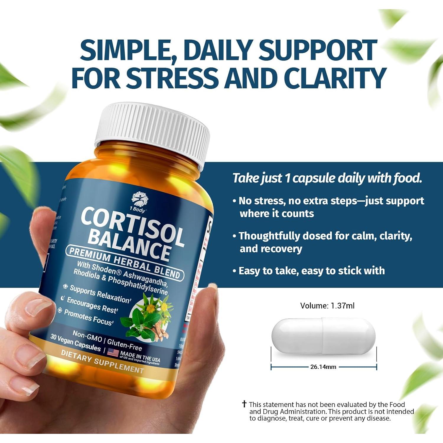 Suplemento de Cortisol 1 Cuerpo Balance - 30 Cápsulas Veganas