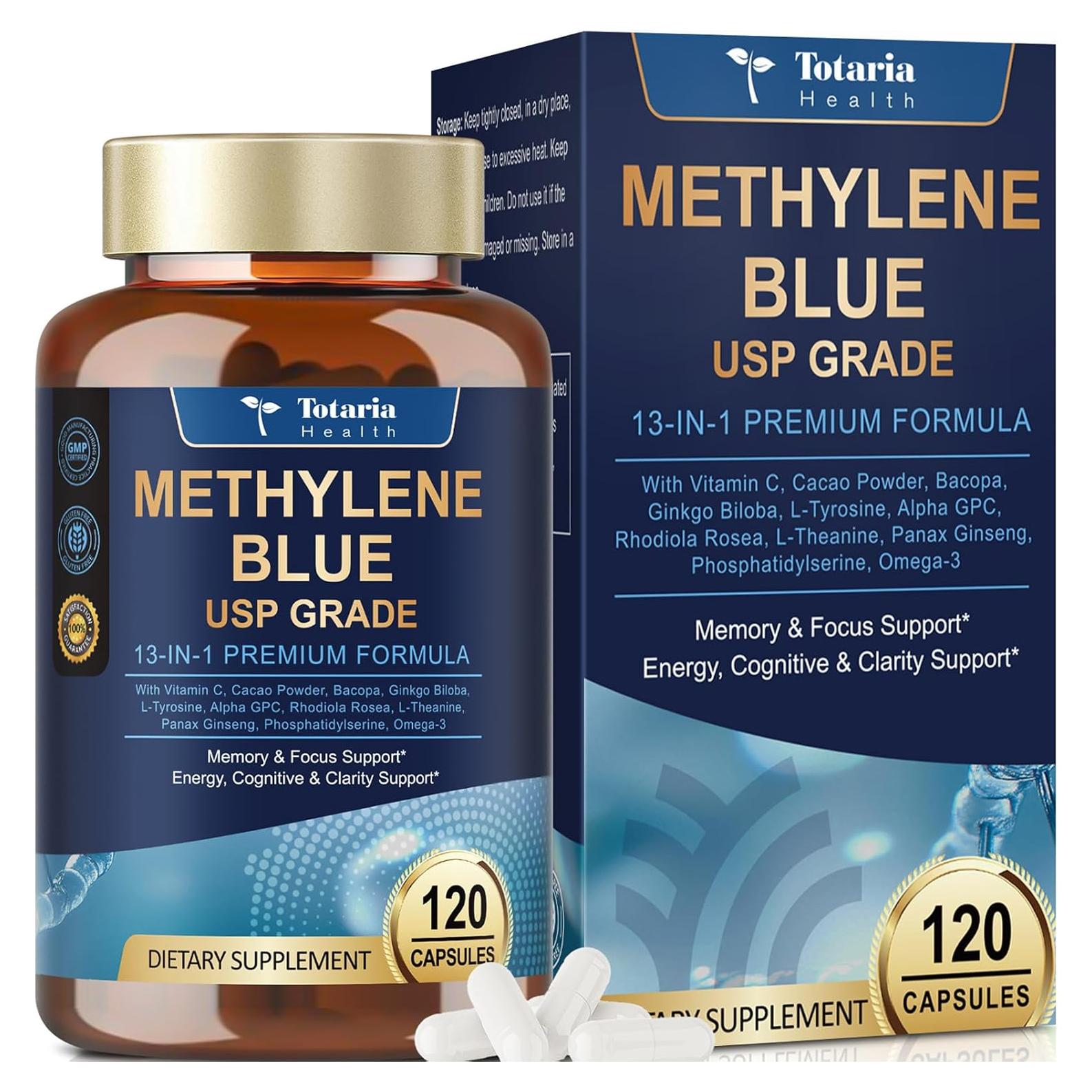 Azul de Metileno Grado Farmacéutico Totaria 120 Cápsulas