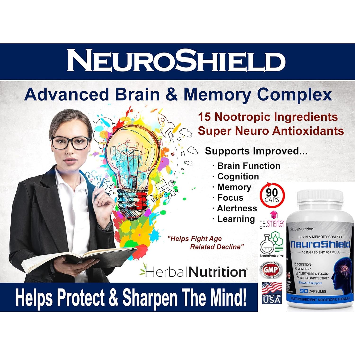 NeuroShield Suplemento Nootrópico Herbal Nutrition 90 Cápsulas