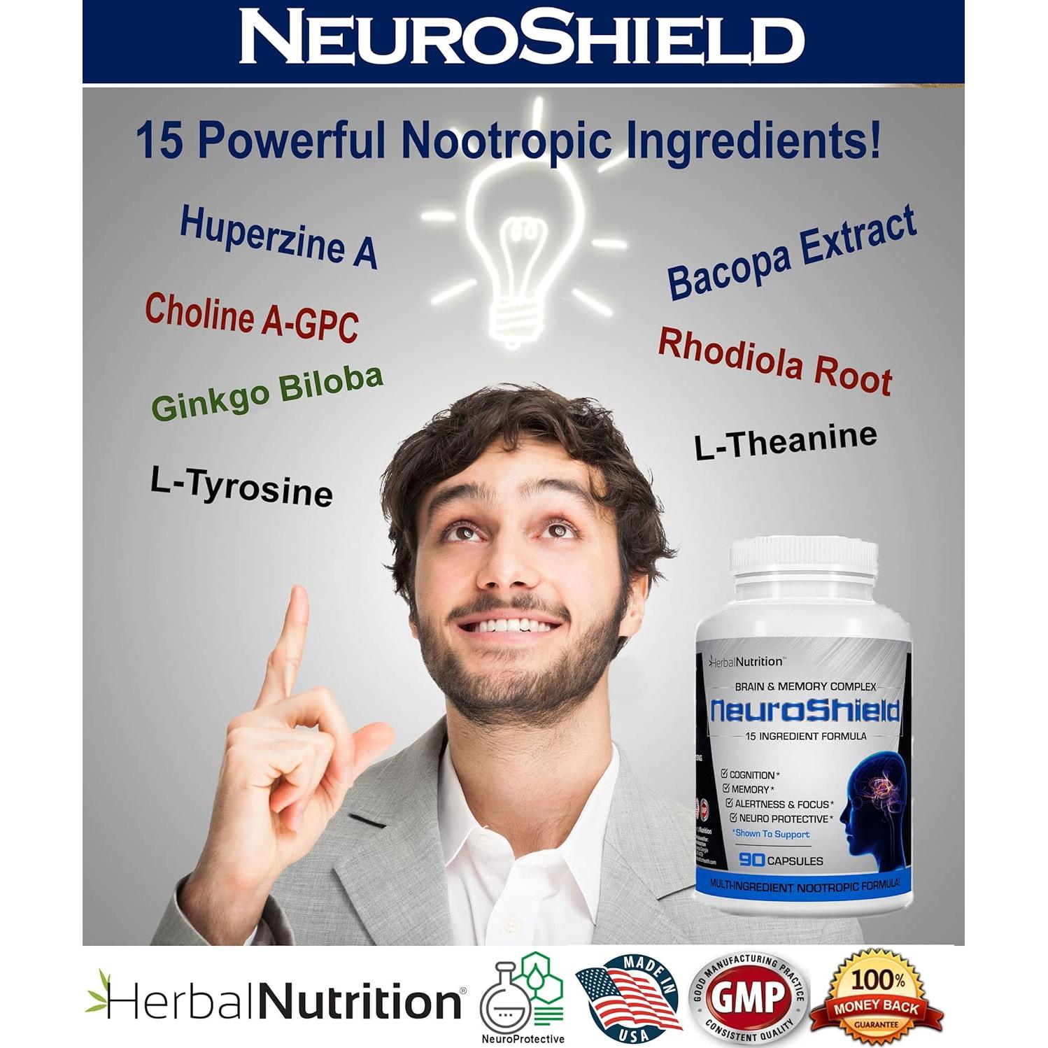 NeuroShield Suplemento Nootrópico Herbal Nutrition 90 Cápsulas