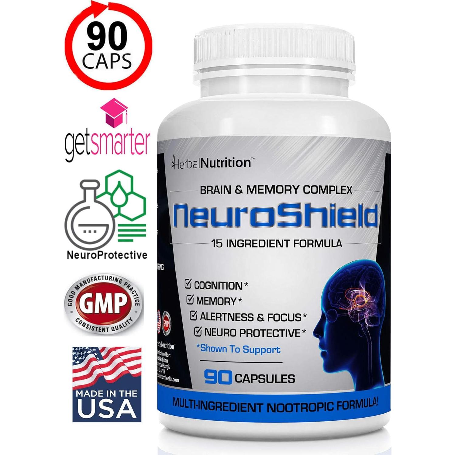 NeuroShield Suplemento Nootrópico Herbal Nutrition 90 Cápsulas