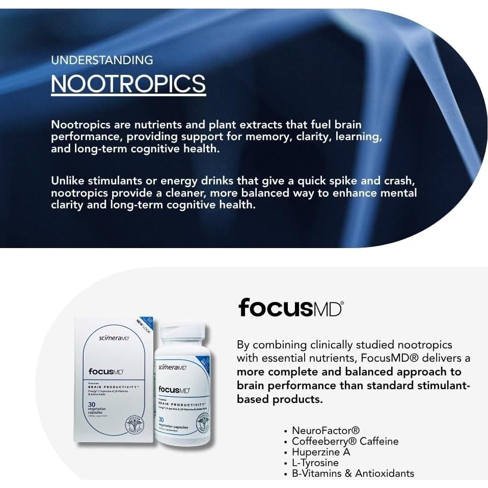 Suplemento Cerebral ScimeraMD FocusMD con Café Orgánico 30 Cápsulas