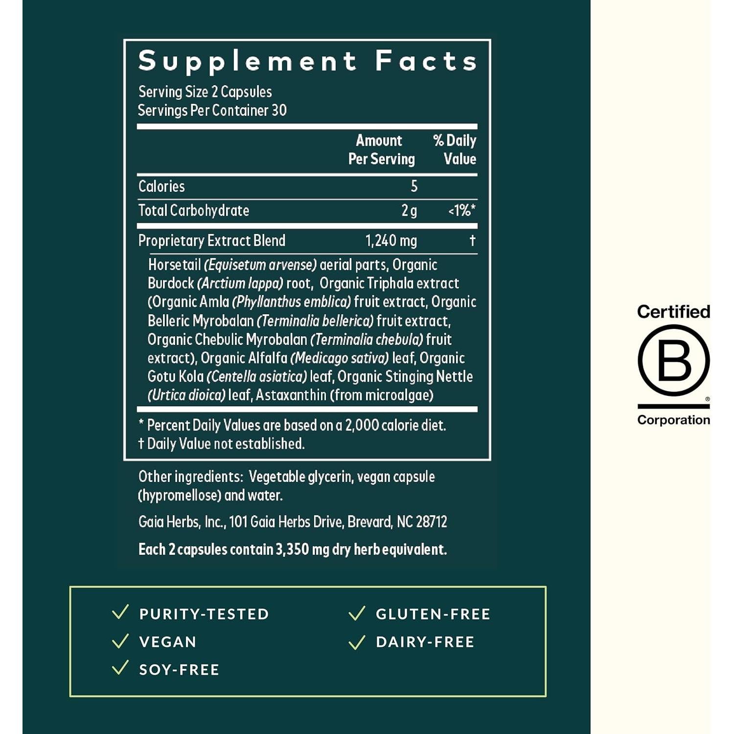 Suplemento Gaia Herbs para Cabello, Piel y Uñas - 60 Cápsulas Veganas