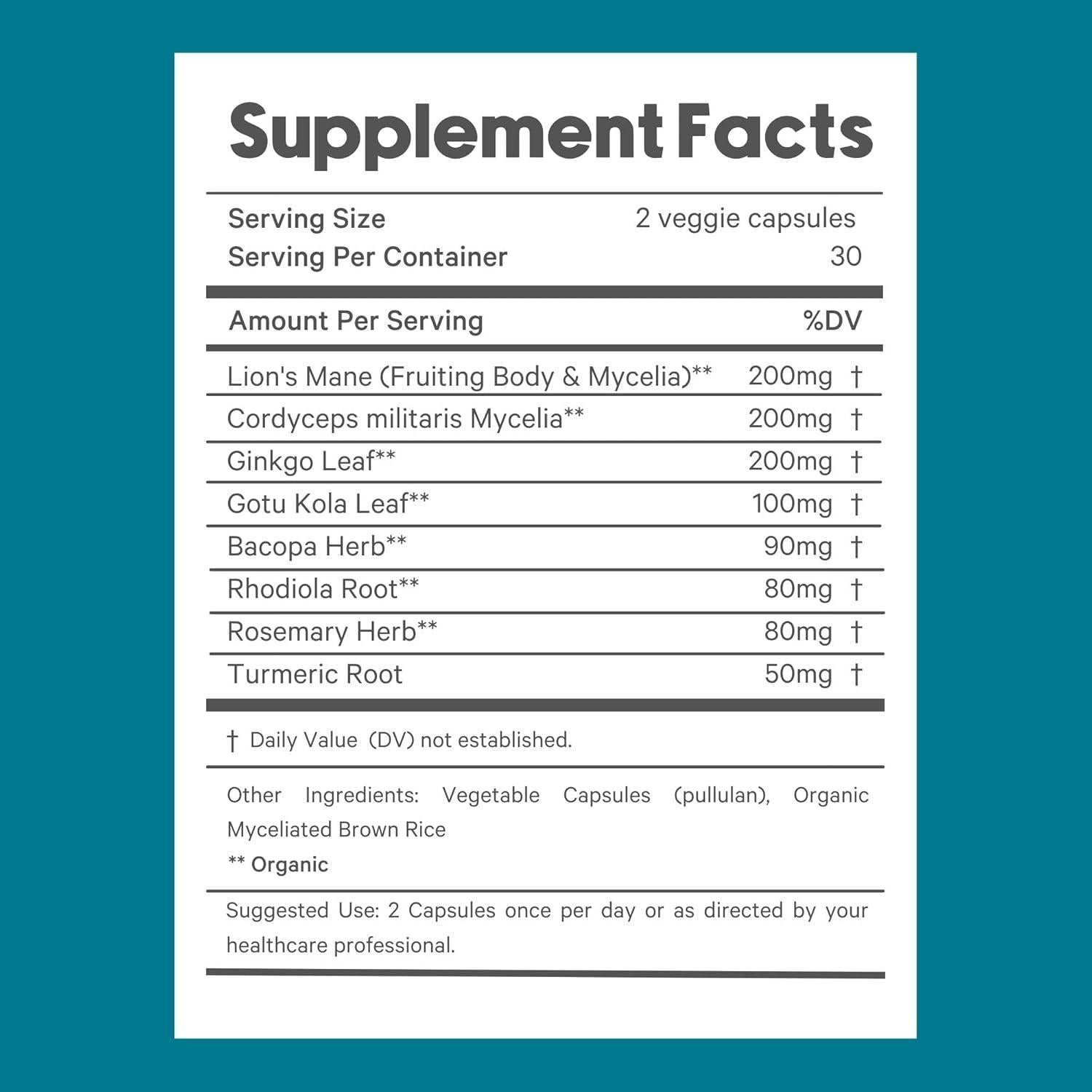 Suplemento Nootrópico LyfeFuel - Hongo Melena de León 60 Cápsulas