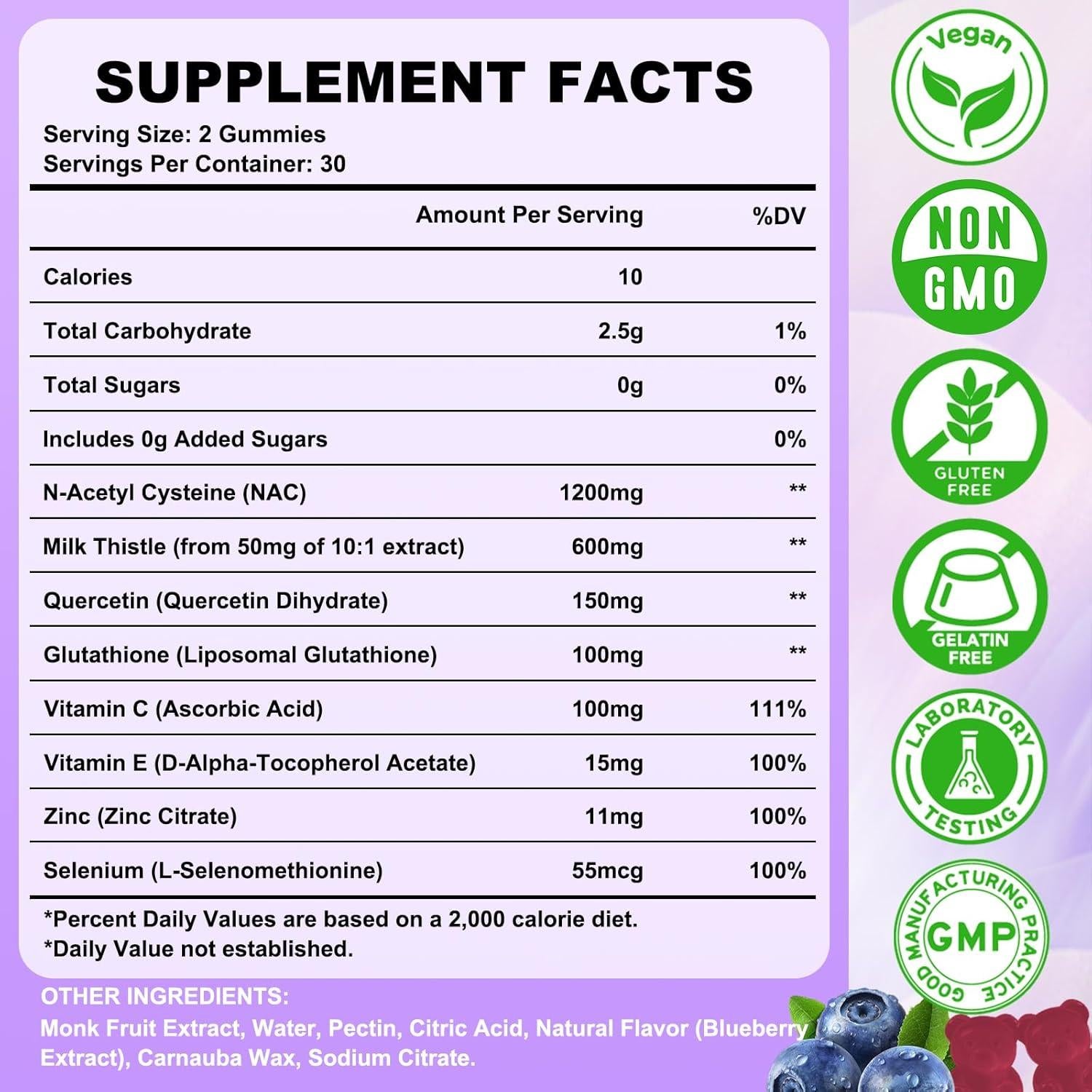 Gomitas NAC 1200mg Flyrocer - 60 unidades sabor arándano