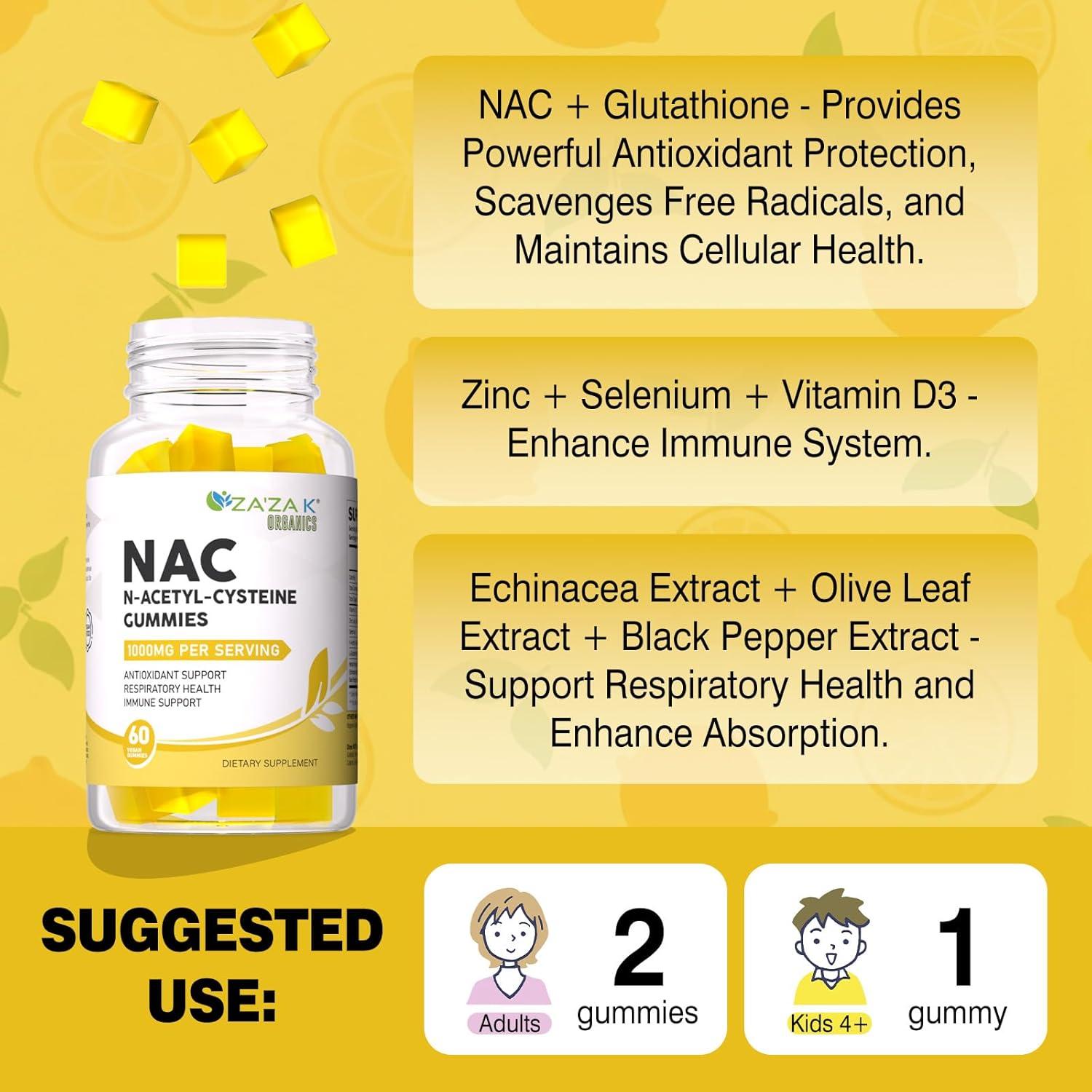 Gomitas NAC ZA'ZA K ORGANICS 1000mg Limón 60 Masticables