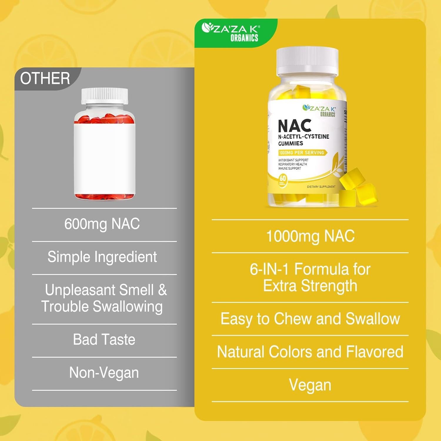 Gomitas NAC ZA'ZA K ORGANICS 1000mg Limón 60 Masticables