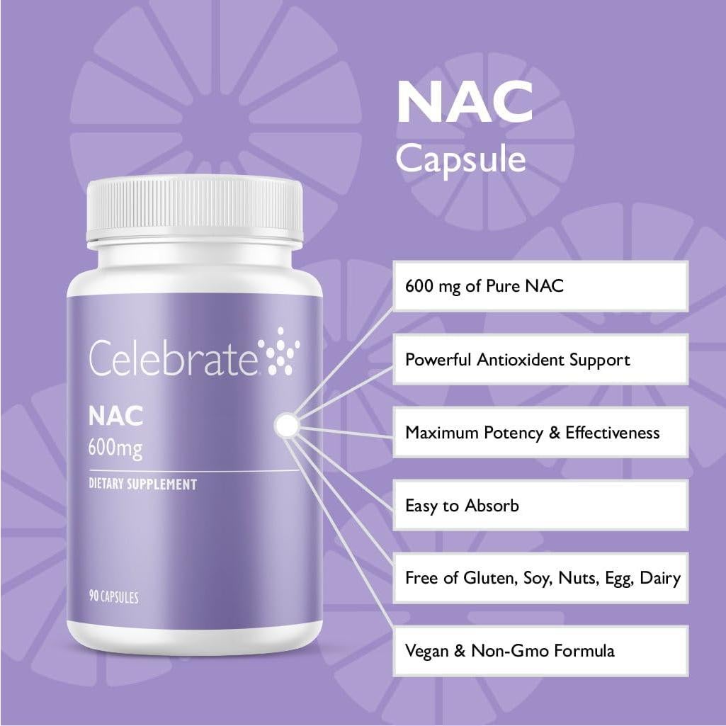 Suplemento NAC Celebrate Vitamins 600mg Antioxidante 90 Cápsulas