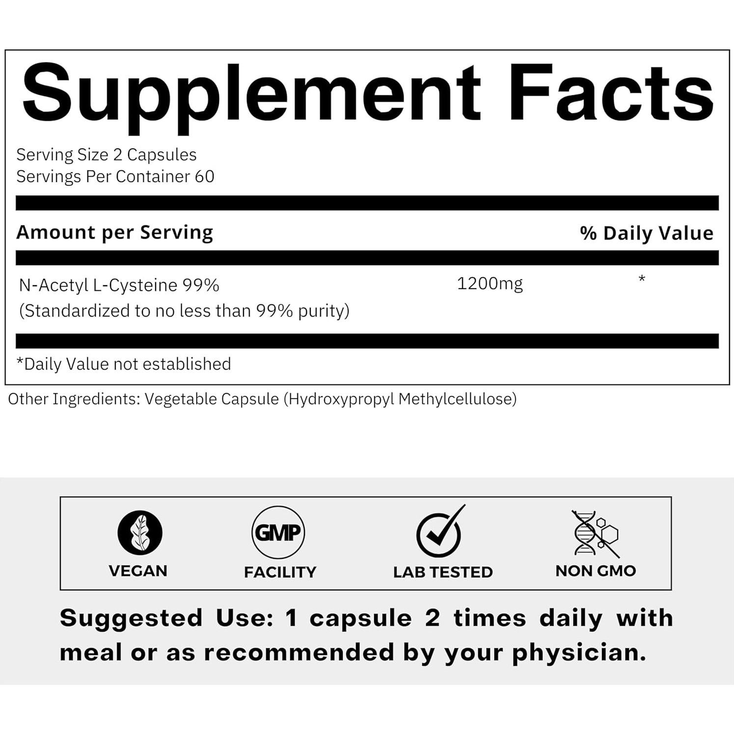 Suplemento N-Acetil L-Cisteína 600mg Folius Labs 120 Cápsulas Veganas