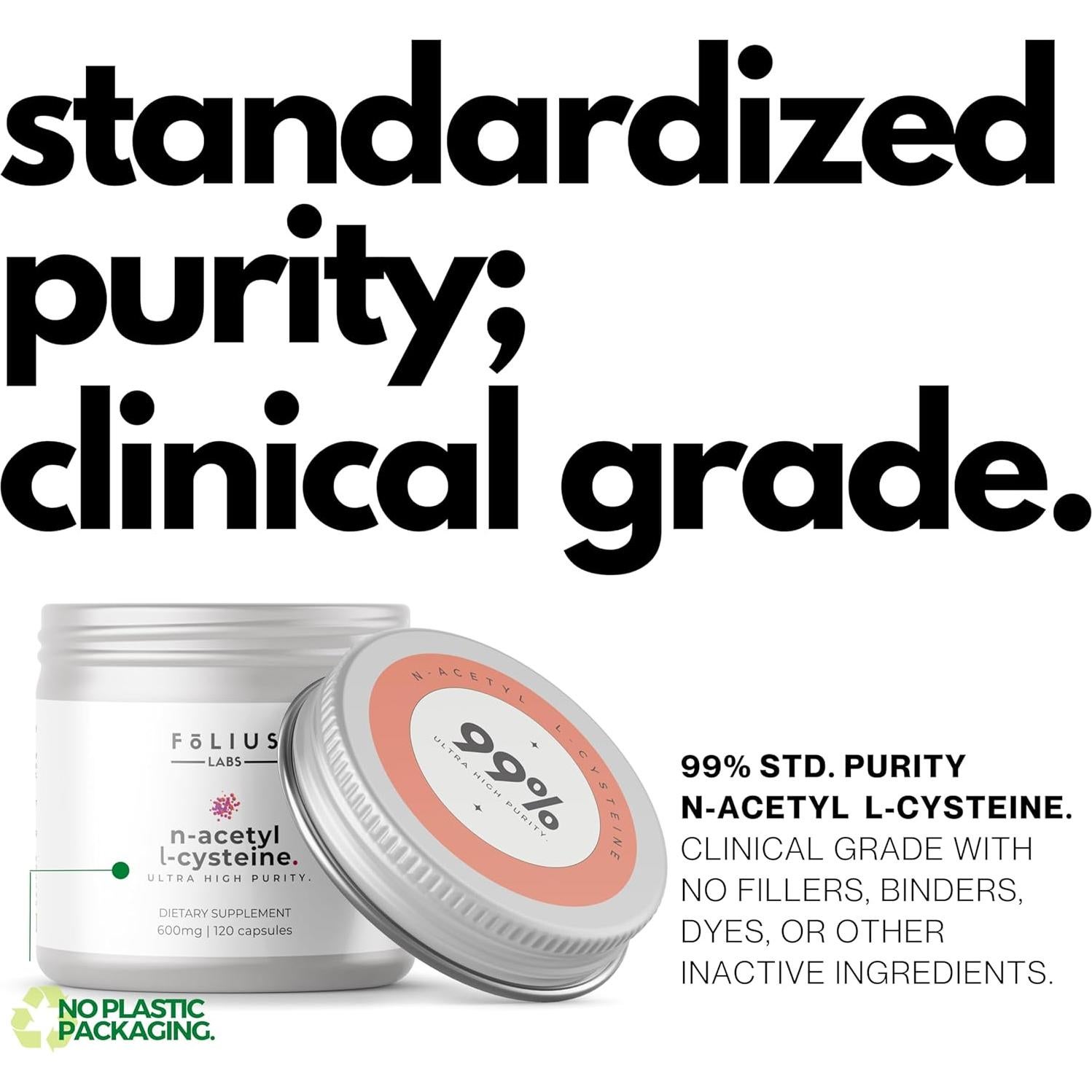 Suplemento N-Acetil L-Cisteína 600mg Folius Labs 120 Cápsulas Veganas