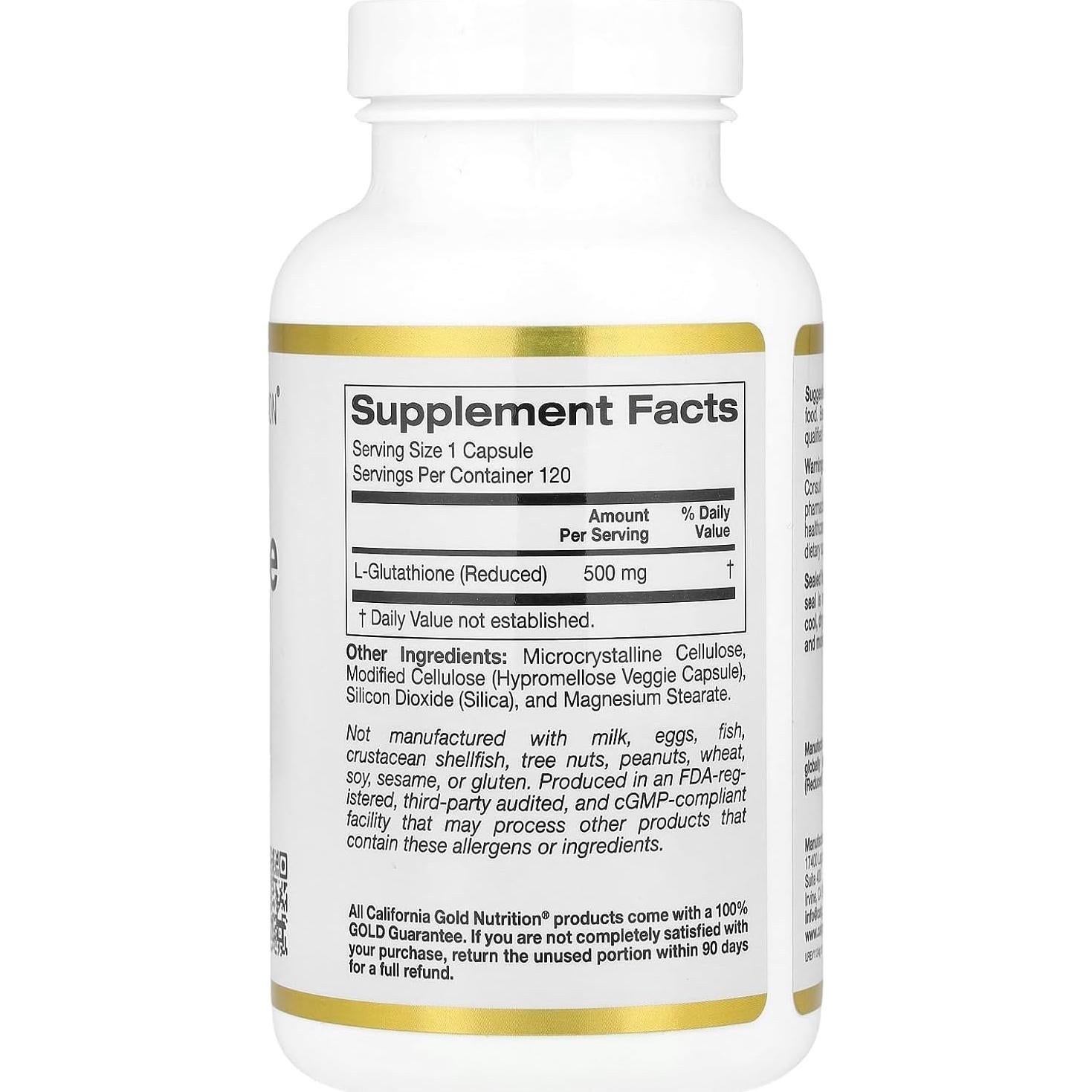 L-Glutatión Reducido 500 mg California Gold Nutrition 120 Cápsulas