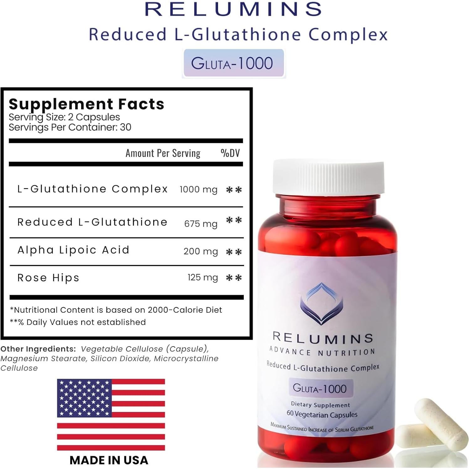 Suplemento L-Glutati&oacute;n Relumins 1000mg 30 C&aacute;psulas
