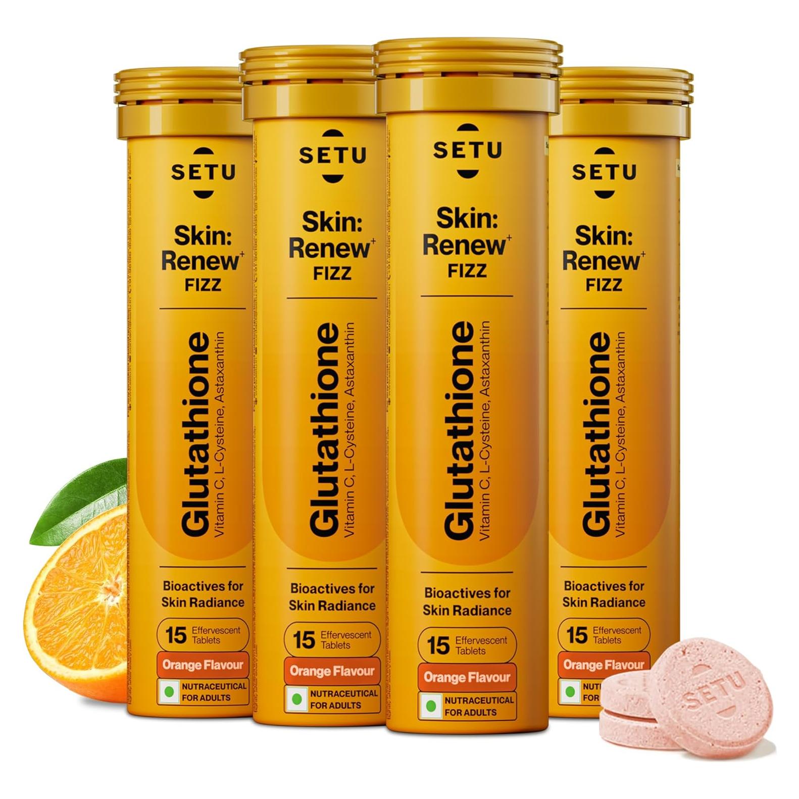 Tabletas Efervescentes Setu de Glutatión 500mg + Vitamina C - Sabor Naranja (Paquete de 4)