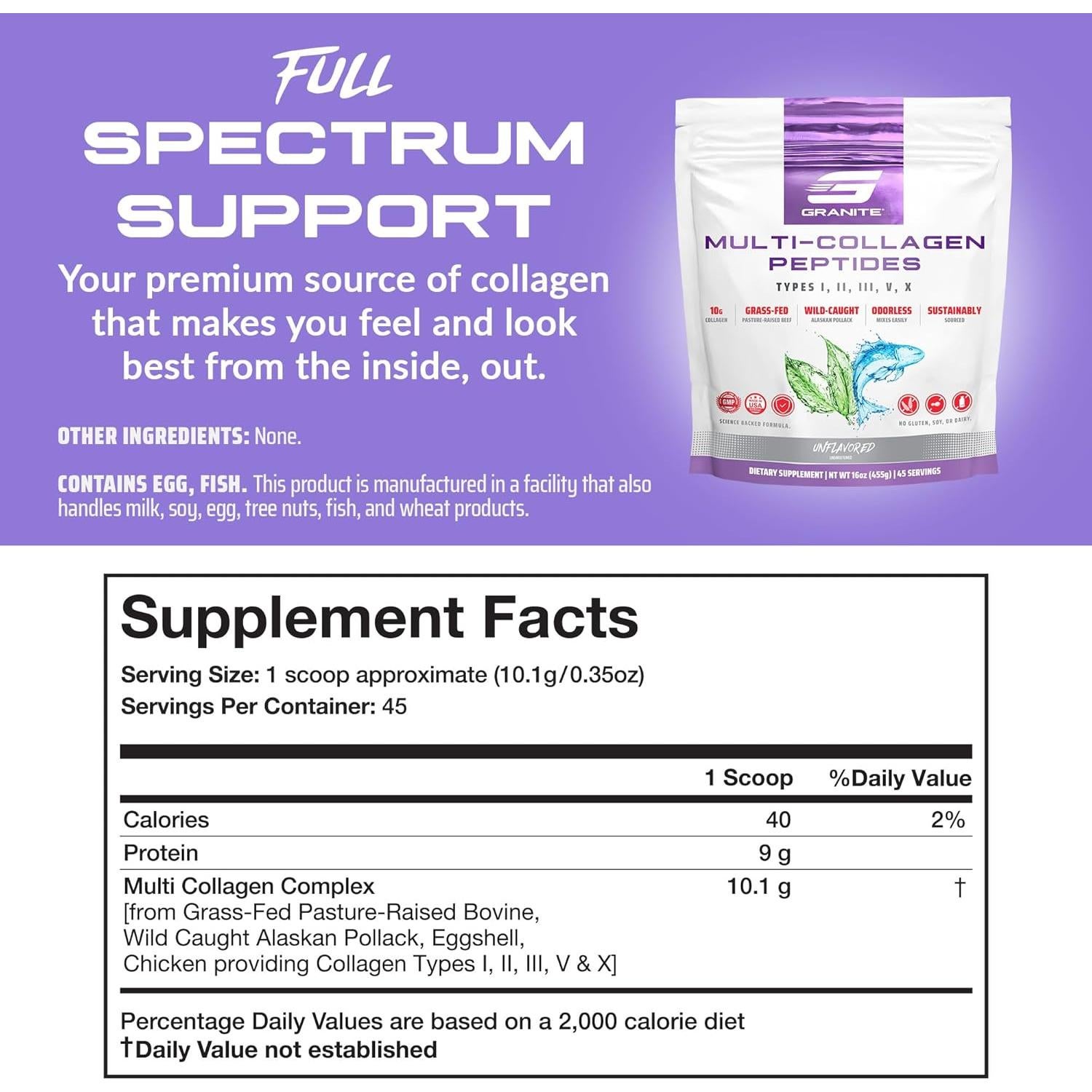 Polvo de Péptidos de Colágeno Granite 453.6g - Soporte Piel, Cabello y Uñas