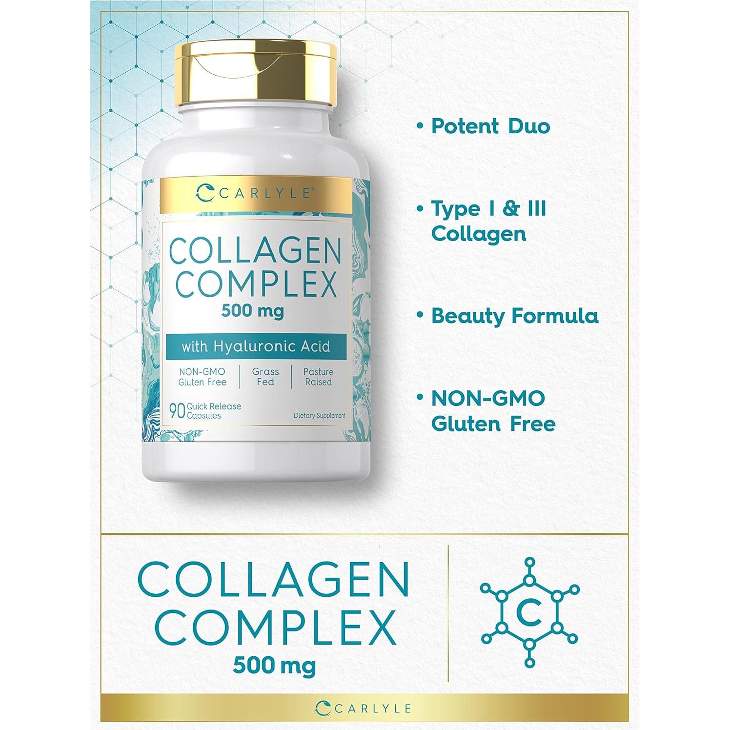 Cápsulas de Colágeno Carlyle 500mg con Ácido Hialurónico - 90 Unidades