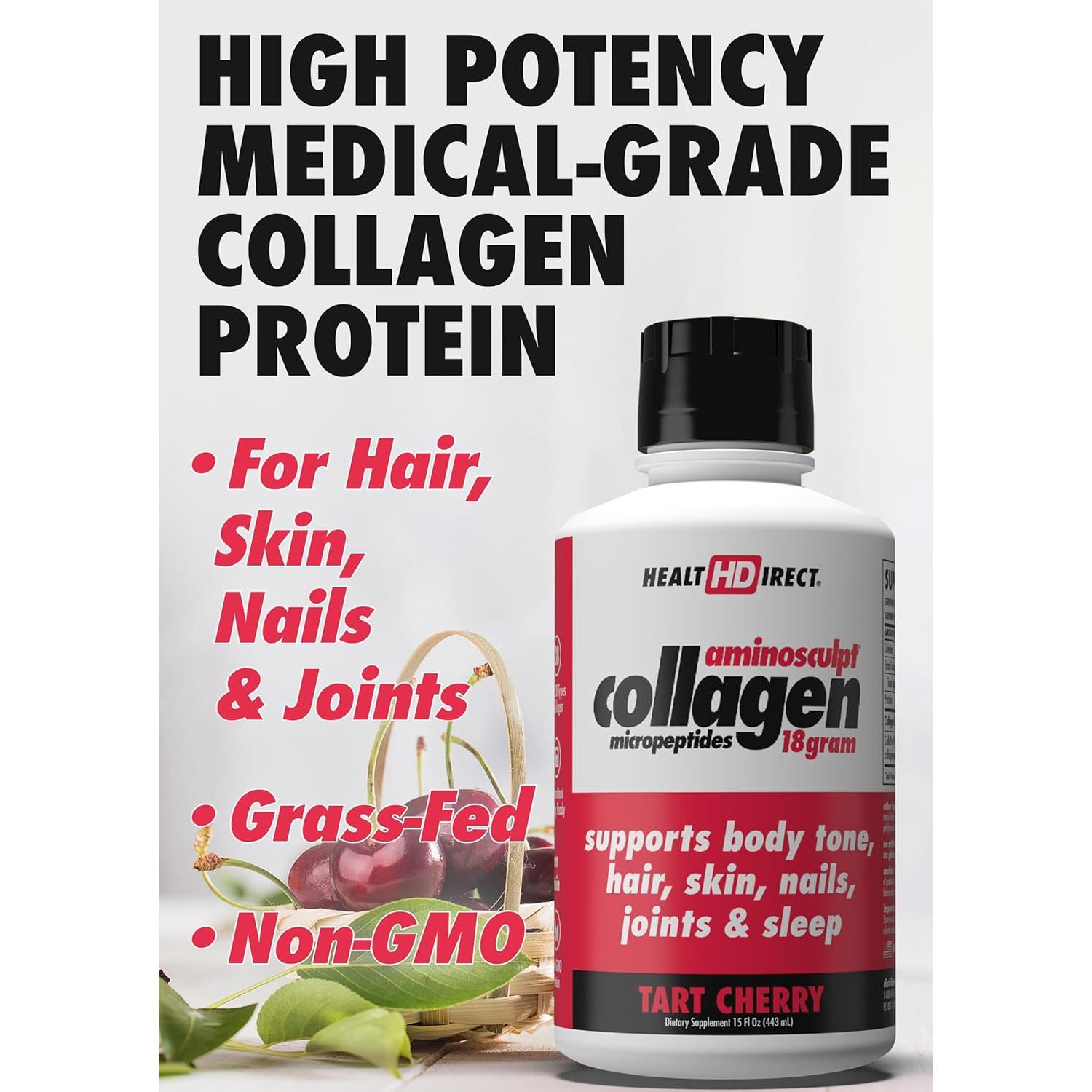 Colágeno Líquido Sin Azúcar Health Direct AminoSculpt 450ml - Cereza Ácida