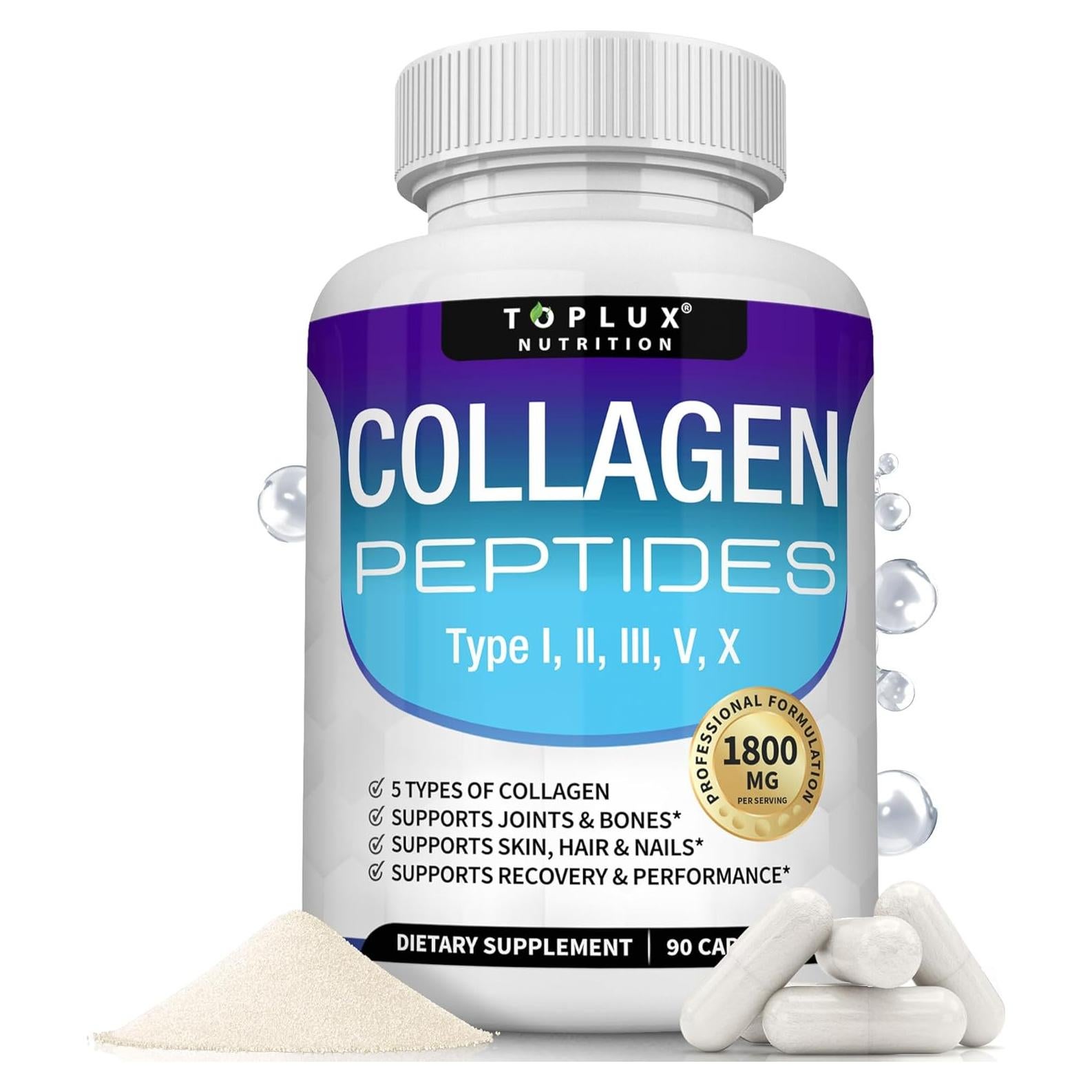 Toplux Colágeno Péptidos 1800 mg 90 Cápsulas Suplemento