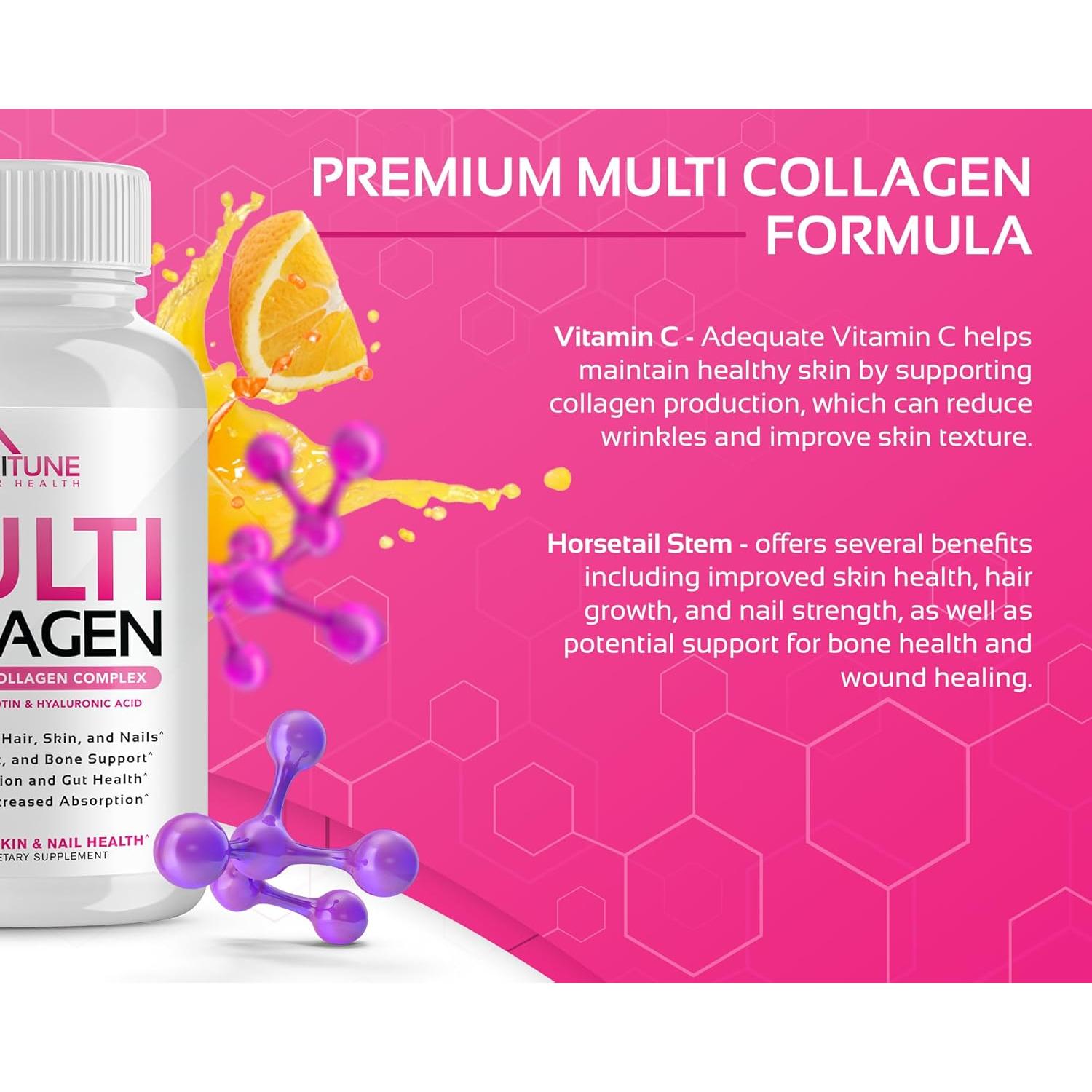 CogniTune Multi Colágeno para Mujeres 120 Cápsulas - Biotina, Ácido Hialurónico, Vitamina C