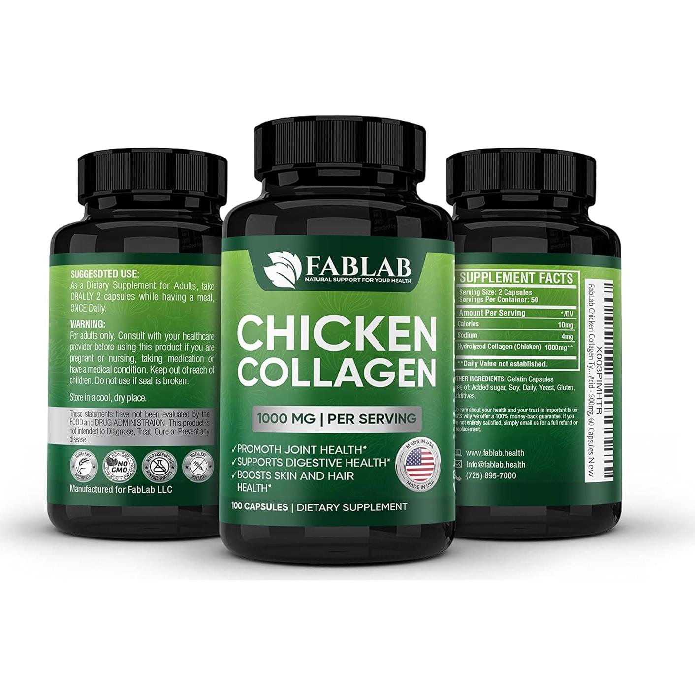 Colágeno de Pollo Tipo II FabLab - 100 Cápsulas para Articulaciones