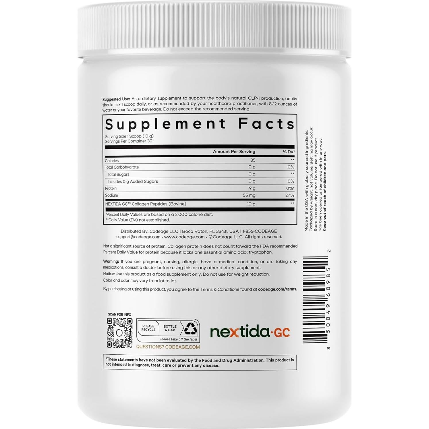 Suplemento de colágeno en polvo Codeage GLP-1 - 300 g