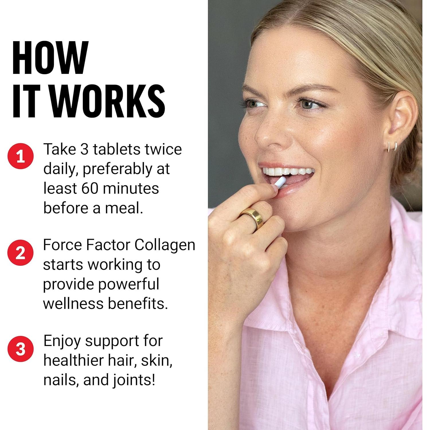 Colágeno Hidrolizado Force Factor 120 Tabletas - Salud Piel Cabello