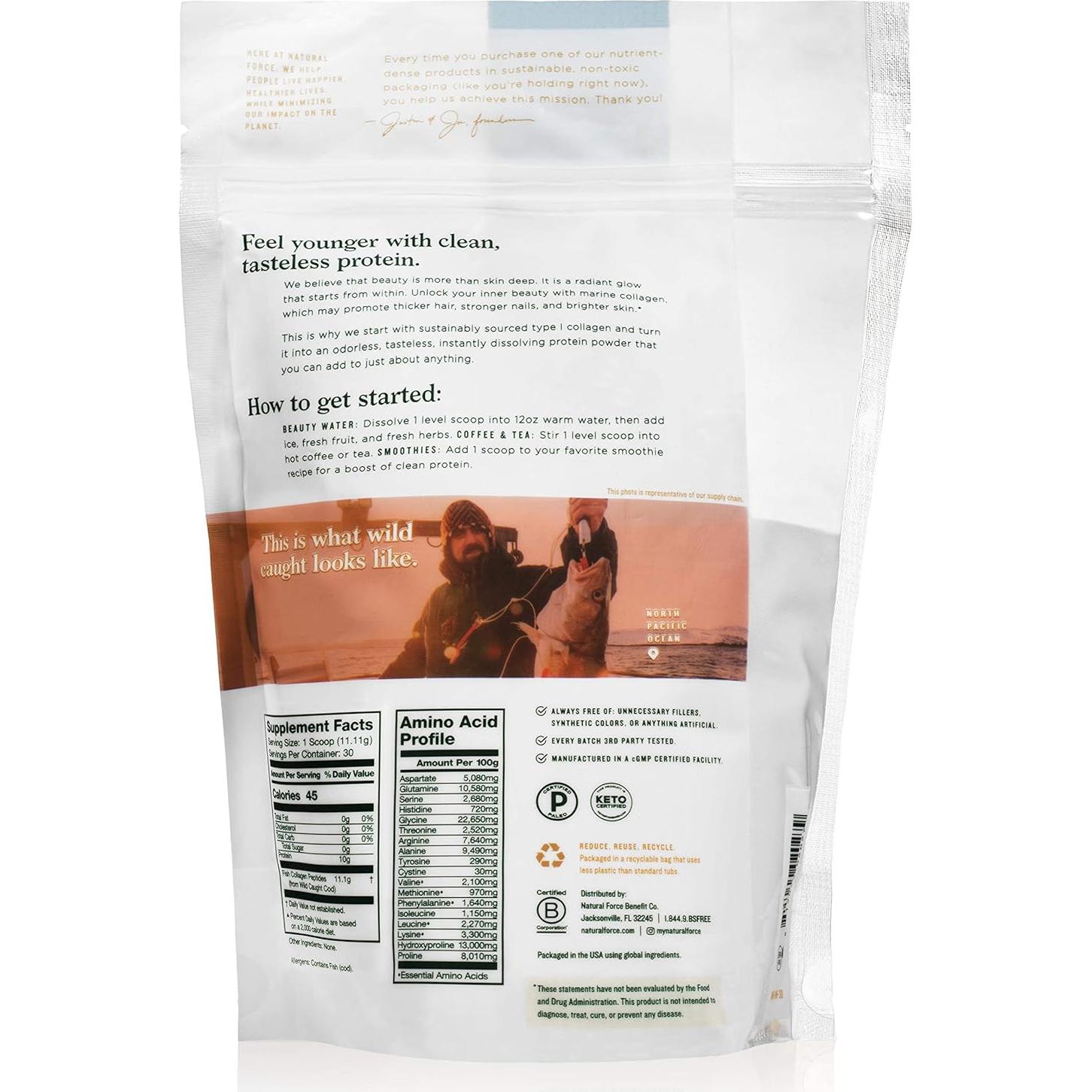 Polvo de colágeno marino Natural Force 331.7g - Sin sabor