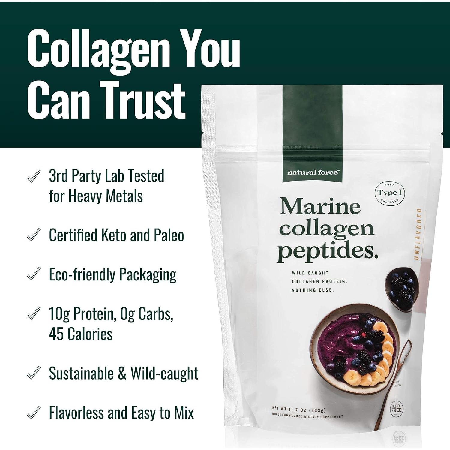 Polvo de colágeno marino Natural Force 331.7g - Sin sabor