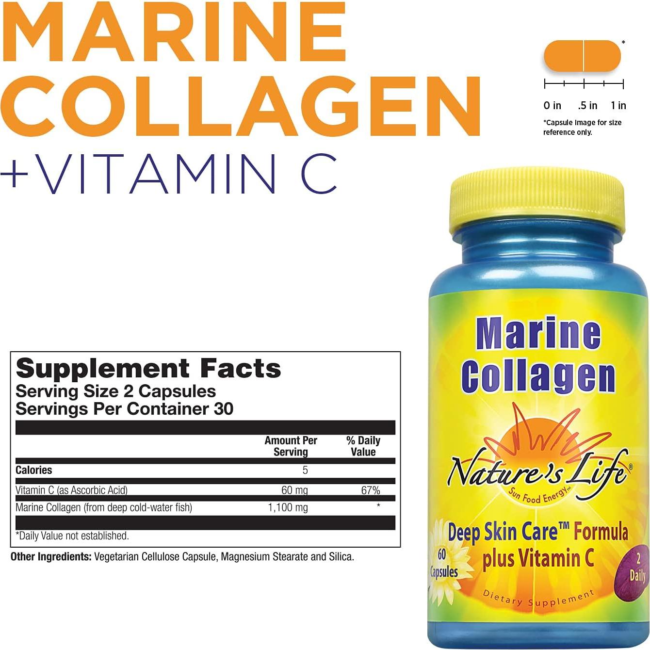 Colágeno Marino Nature's Life 1100 mg con Vitamina C 60 Cápsulas