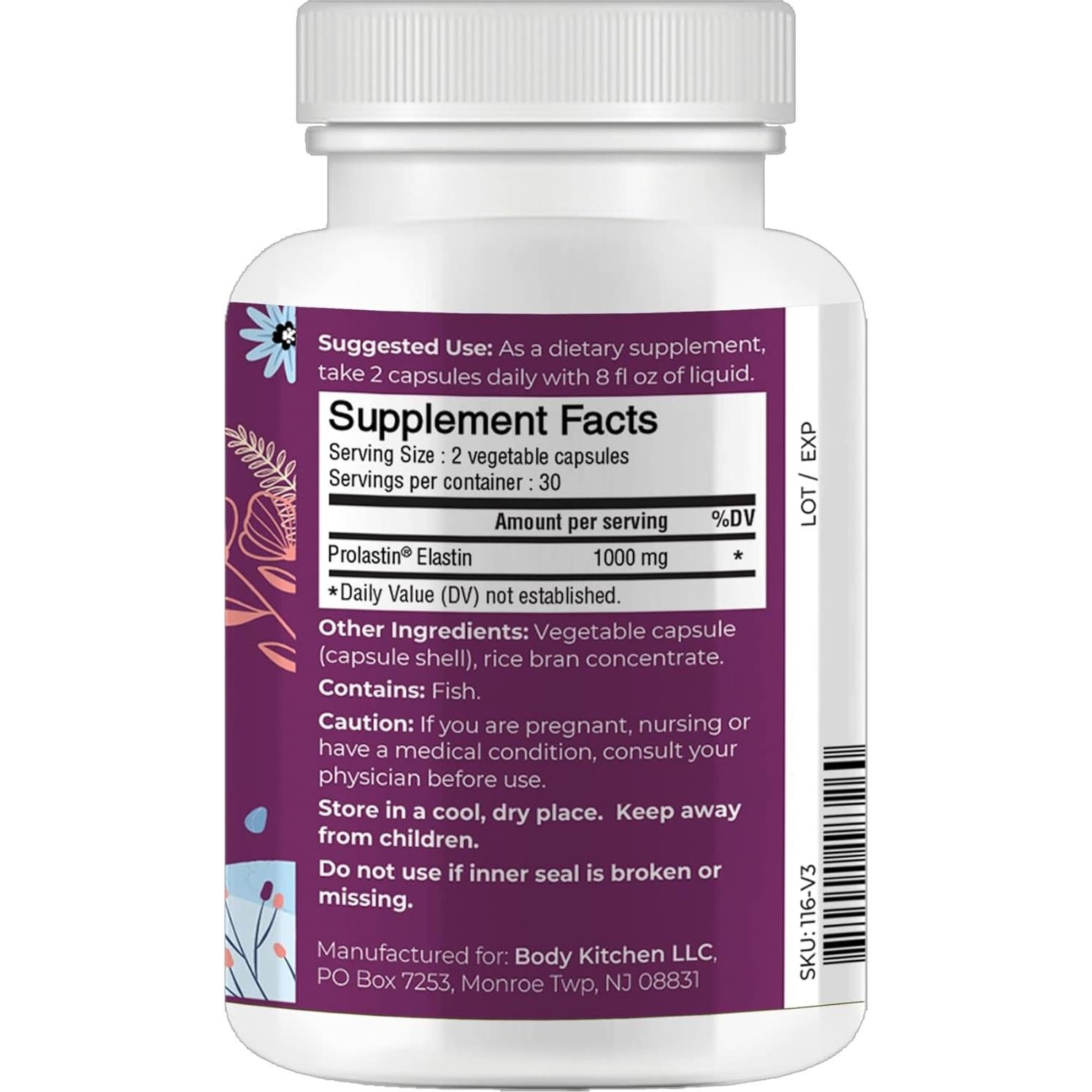 Suplemento de Elastina Body Kitchen 1000 mg - Piel Firme y Joven