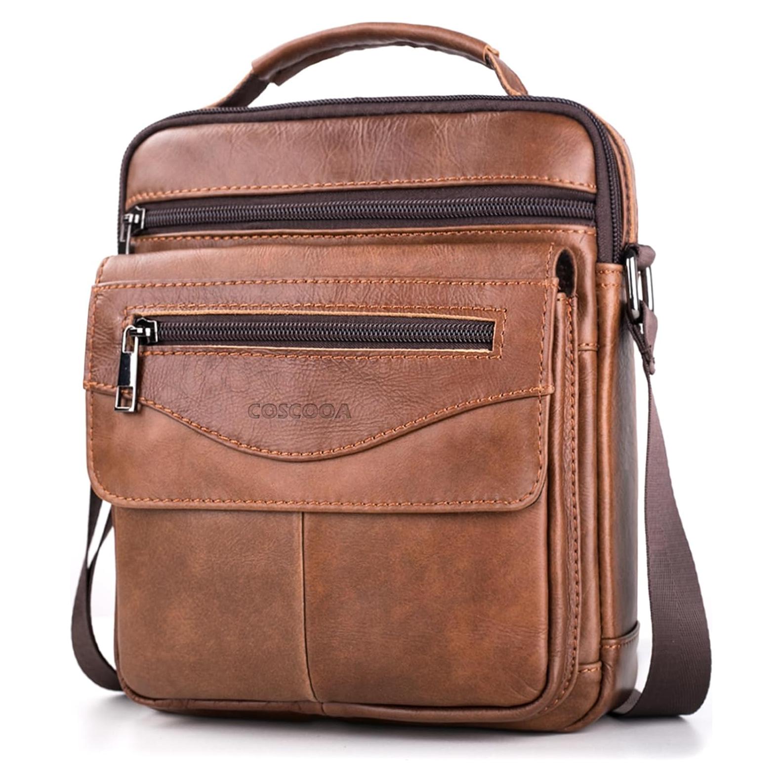 Bolso de Hombro de Cuero COSCOOA Marrón 21x9x25cm