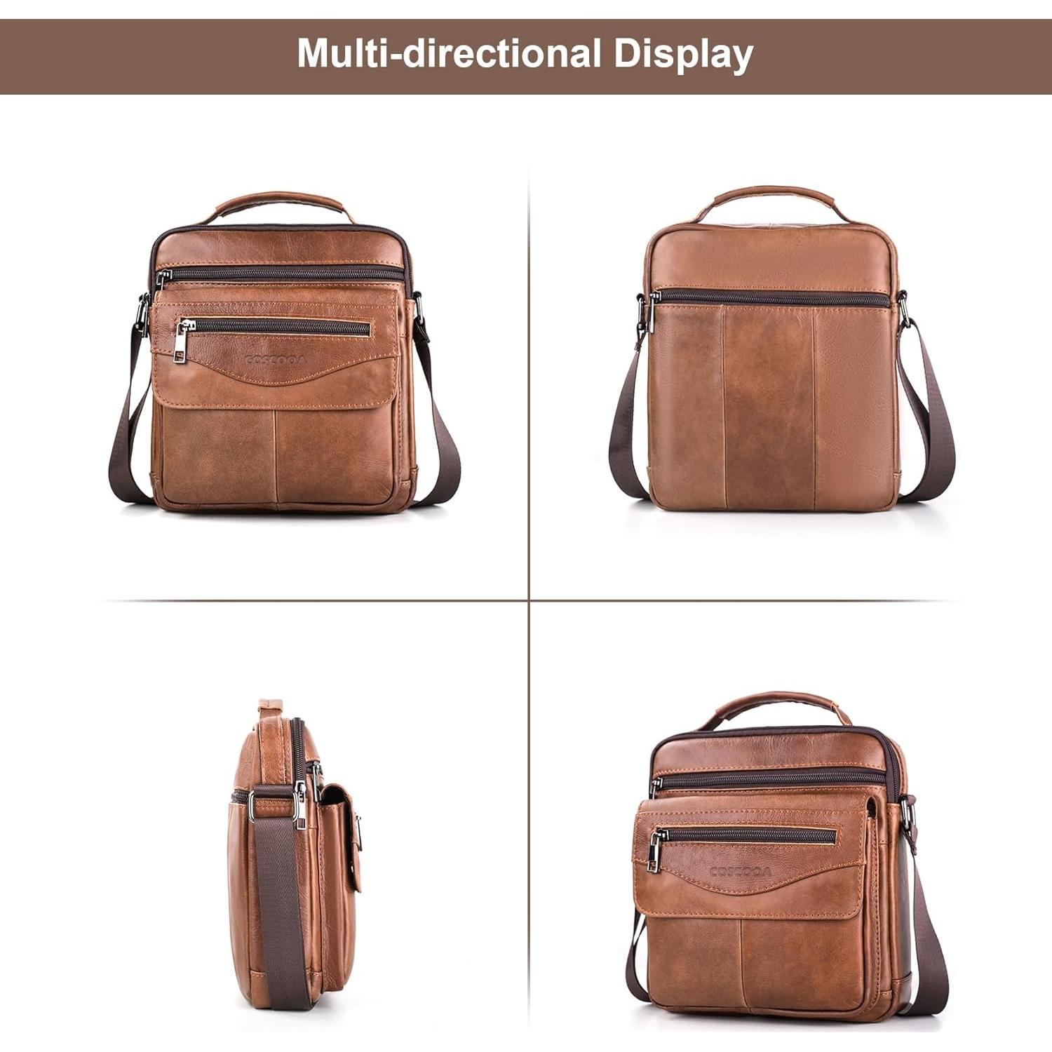 Bolso de Hombro de Cuero COSCOOA Marrón 21x9x25cm