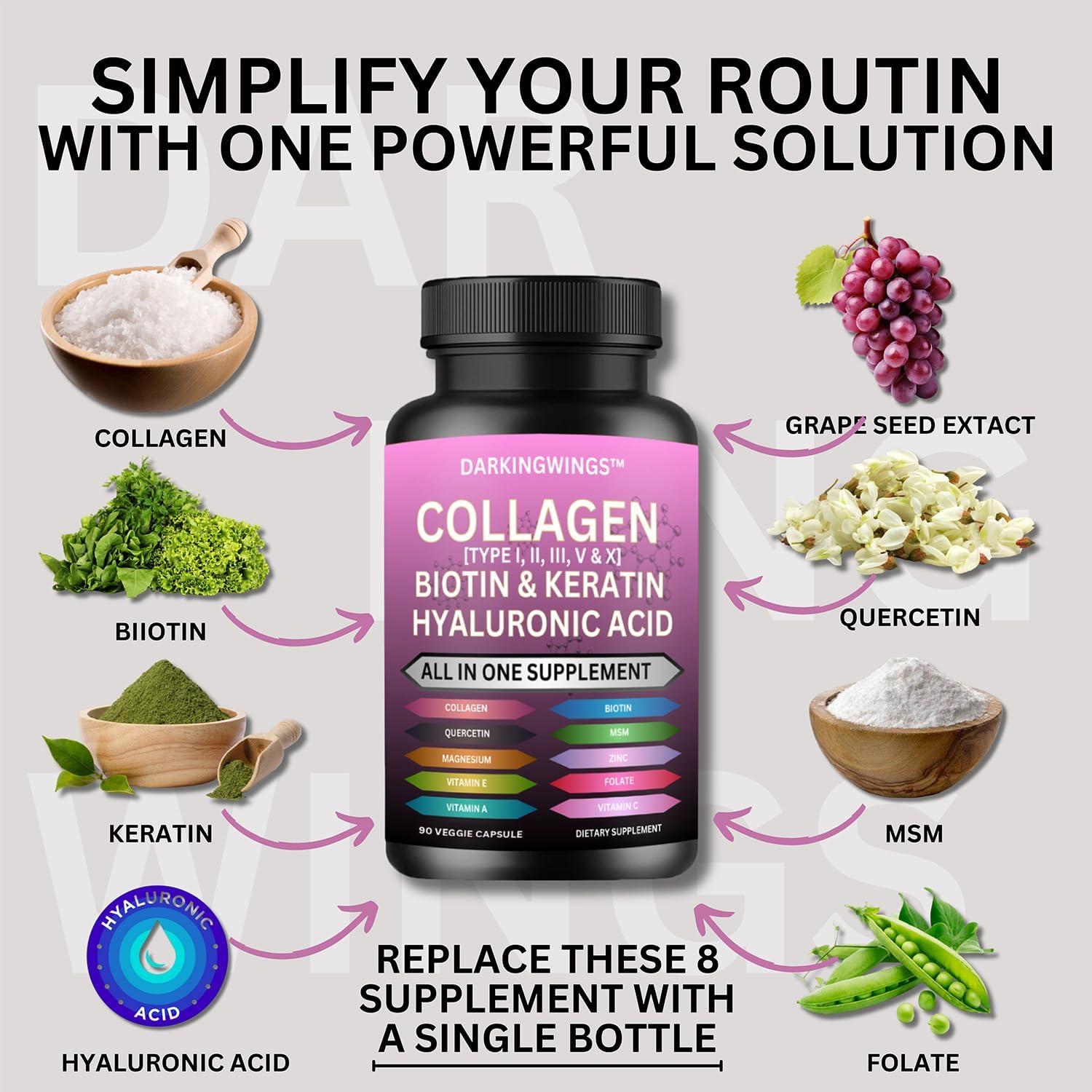 Cápsulas de Colágeno Múltiple Darkingwings 14 en 1 90 Unidades