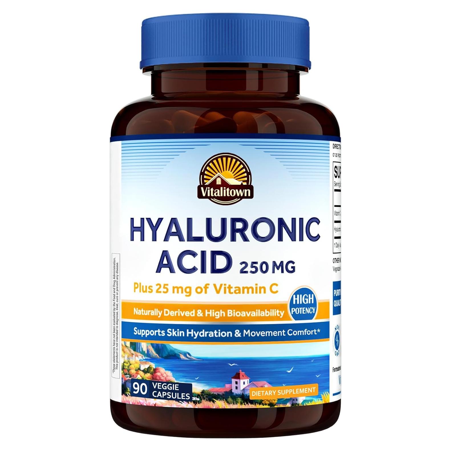 Suplemento de Ácido Hialurónico Vitalitown 250 mg + Vitamina C 90 Cápsulas Veganas