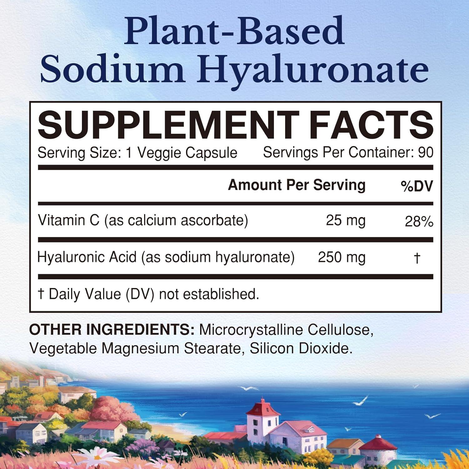 Suplemento de Ácido Hialurónico Vitalitown 250 mg + Vitamina C 90 Cápsulas Veganas