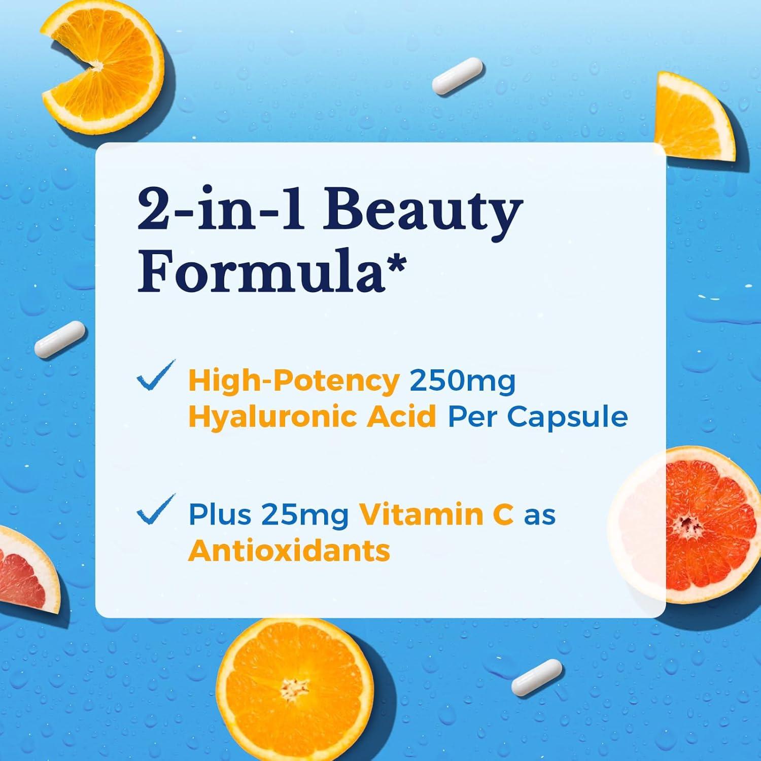 Suplemento de Ácido Hialurónico Vitalitown 250 mg + Vitamina C 90 Cápsulas Veganas