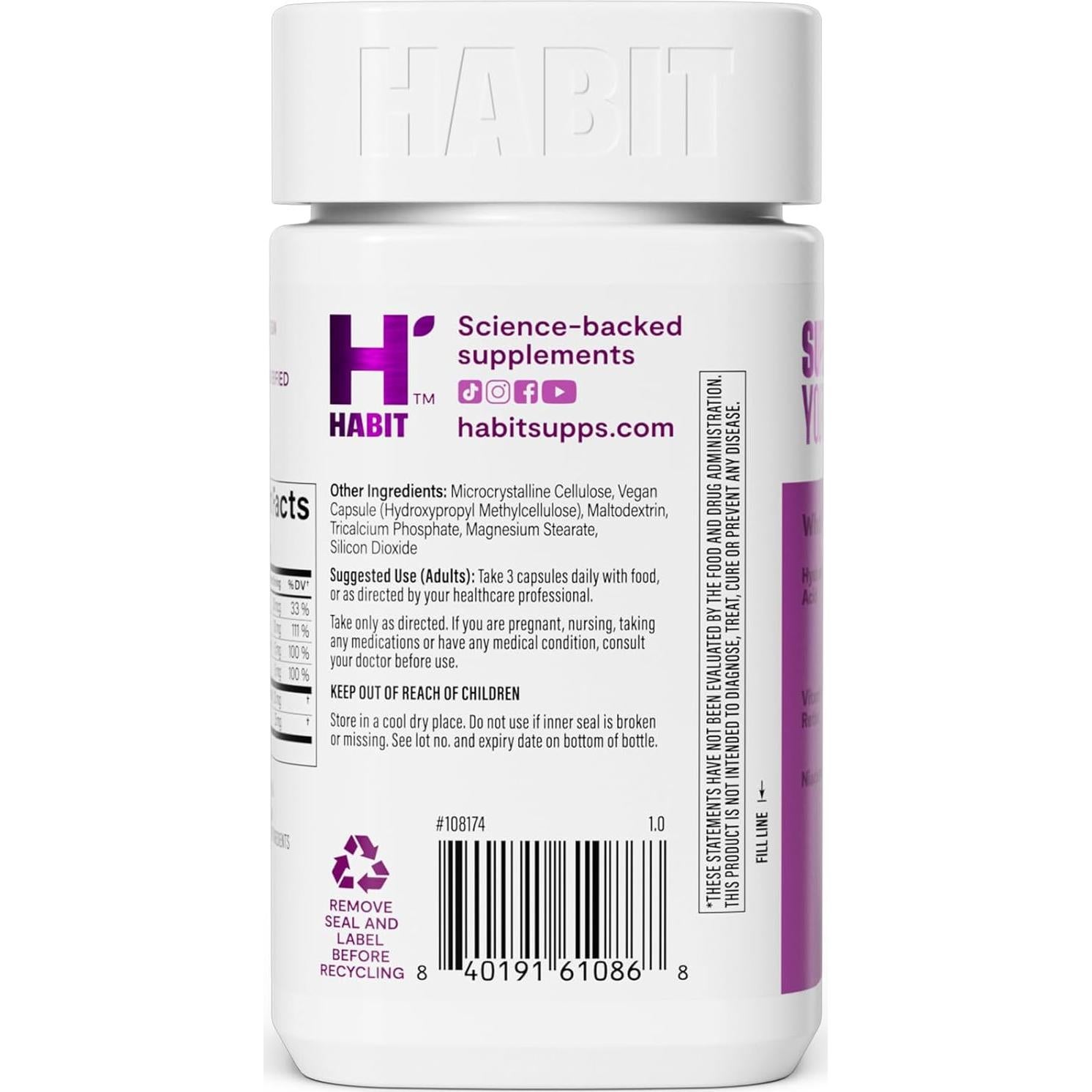 Suplemento de Belleza HABIT Skin Glow 60 Cápsulas Ácido Hialurónico