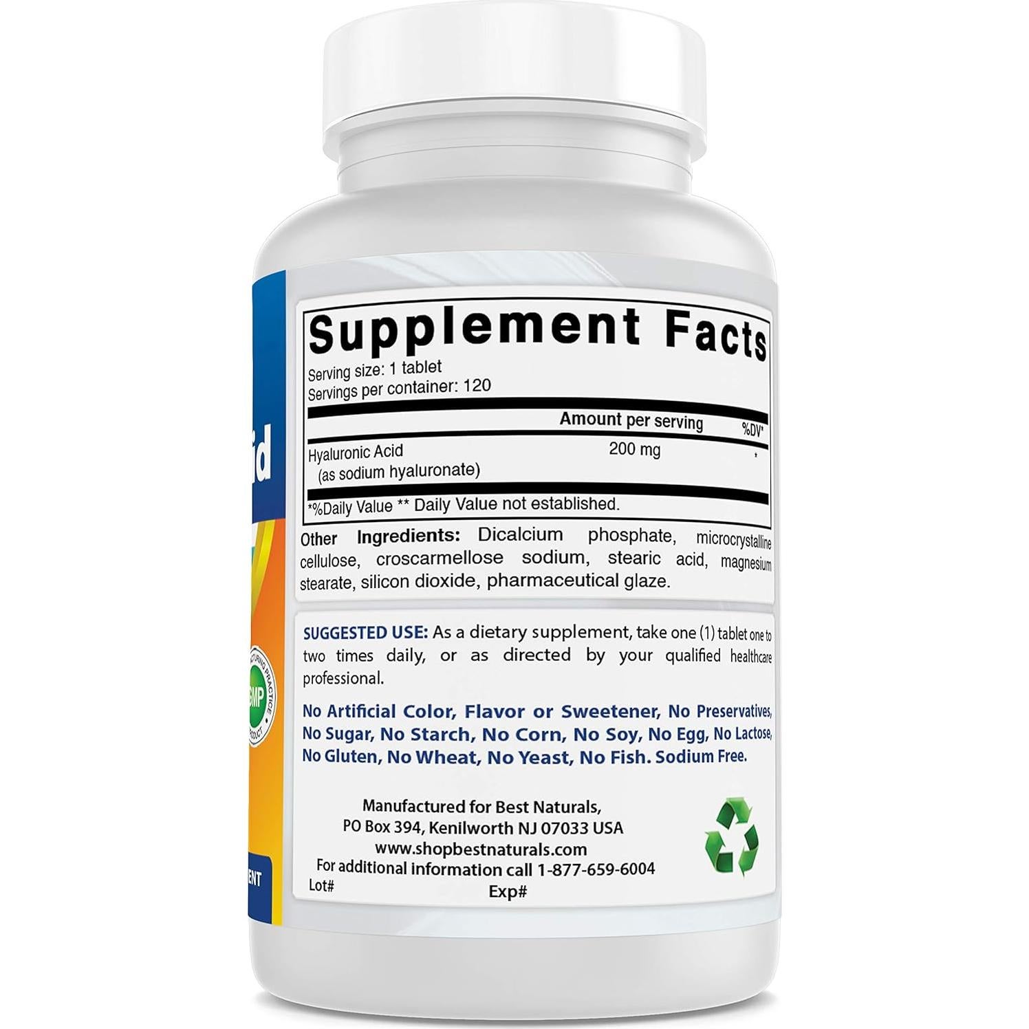 Ácido Hialurónico 200 mg Mejores Naturales 120 Tabletas